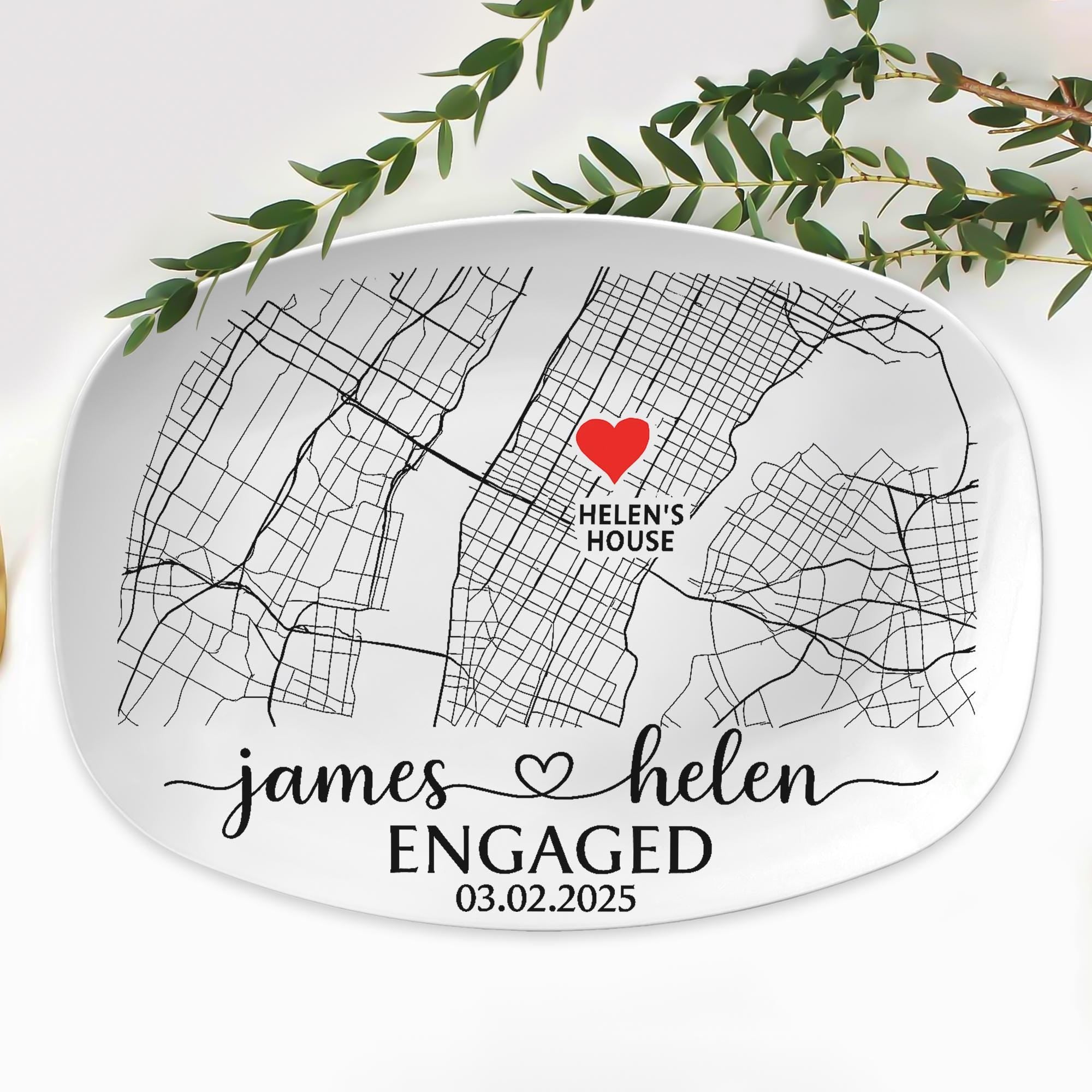 Custom Engagement Map Platter, Couple Location Gift, Personalized Wedding Anniversary Tray, Engagement Gift with Names & Date