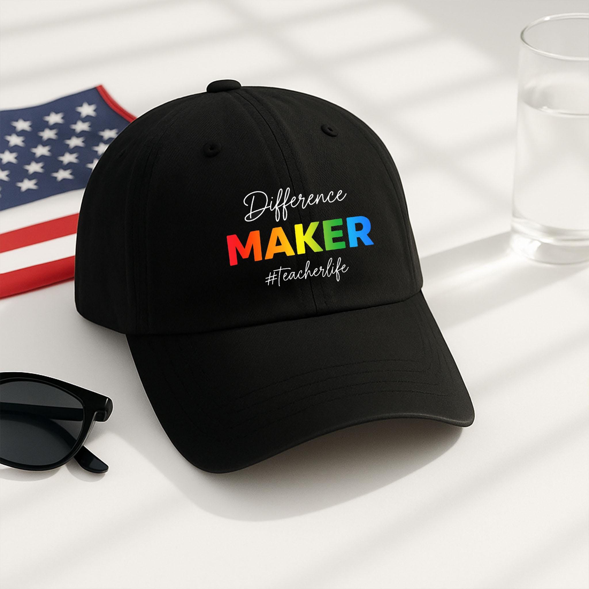 Teacher Life Hat, Difference Maker Baseball Cap, Rainbow Educator Gift, Inspirational Teacher Hat, Back to School Apparel