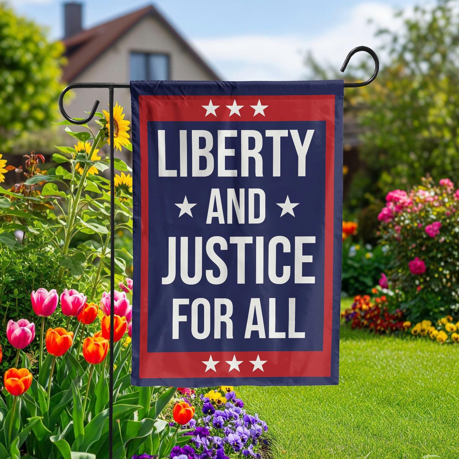Liberty and Justice for All Garden Flag, Patriotic Outdoor Yard Decor, 4th of July House Banner, Red White Blue USA Pride Sign, Liberty Flag
