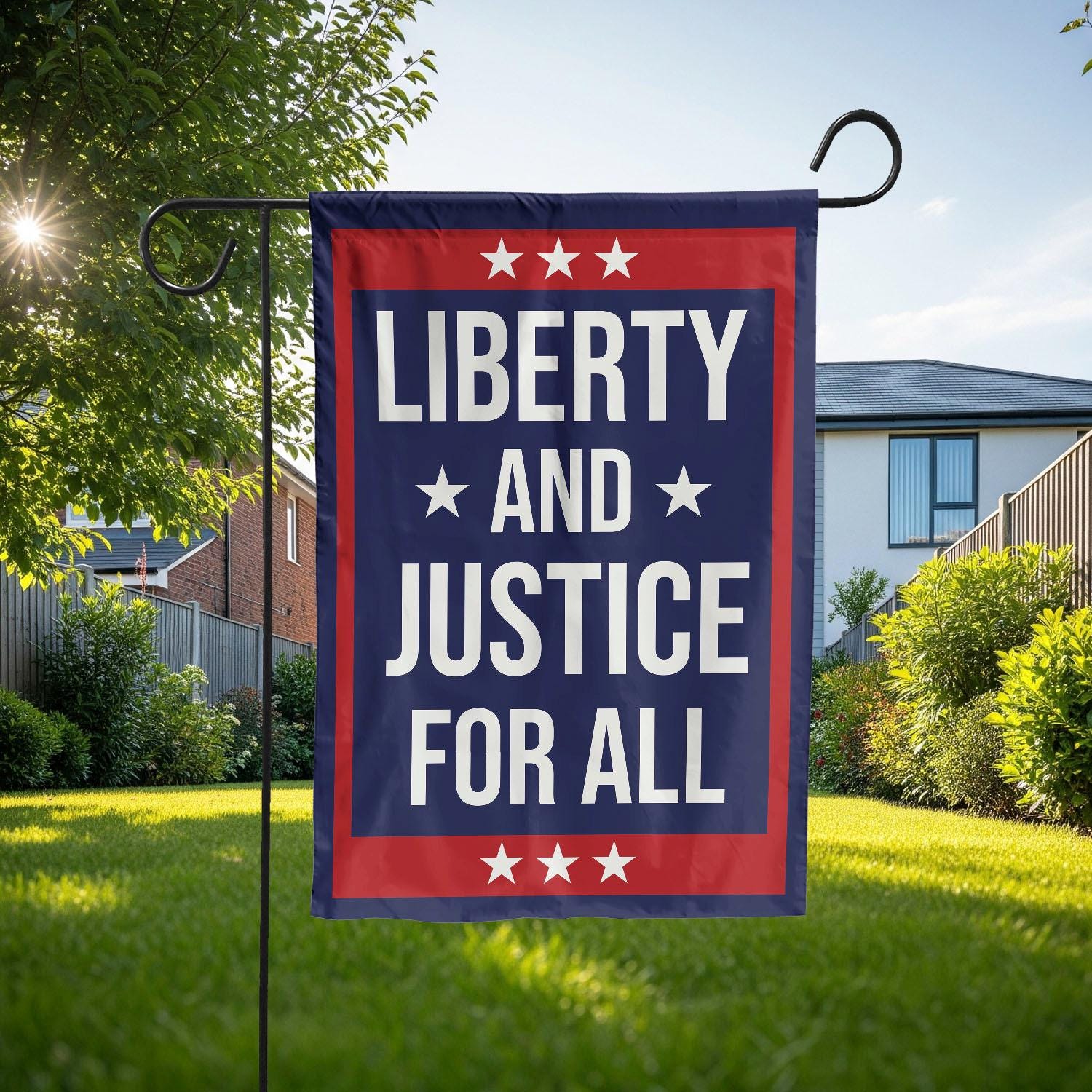 Liberty and Justice for All Garden Flag, Patriotic Outdoor Yard Decor, 4th of July House Banner, Red White Blue USA Pride Sign, Liberty Flag