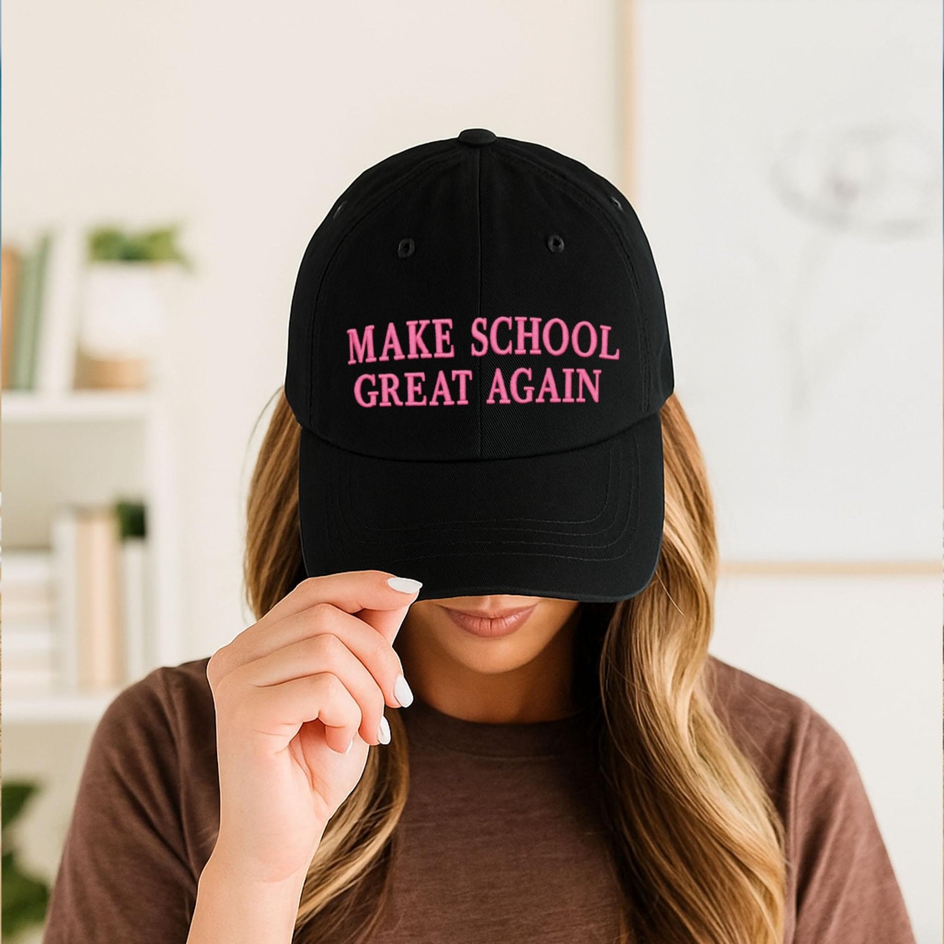 Make School Great Again Embroidered  Hat, Funny Teacher Baseball Cap, Pink Lettering Educator Gift, Back to School Cap, School Reform Hat