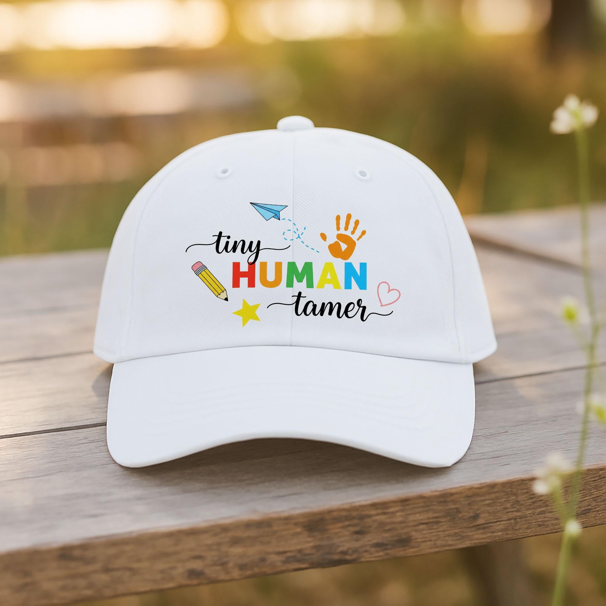 Tiny Human Tamer Hat, Funny Preschool Teacher Cap, Daycare Staff Gift, Colorful Educator Hat, Early Childhood Teacher Apparel