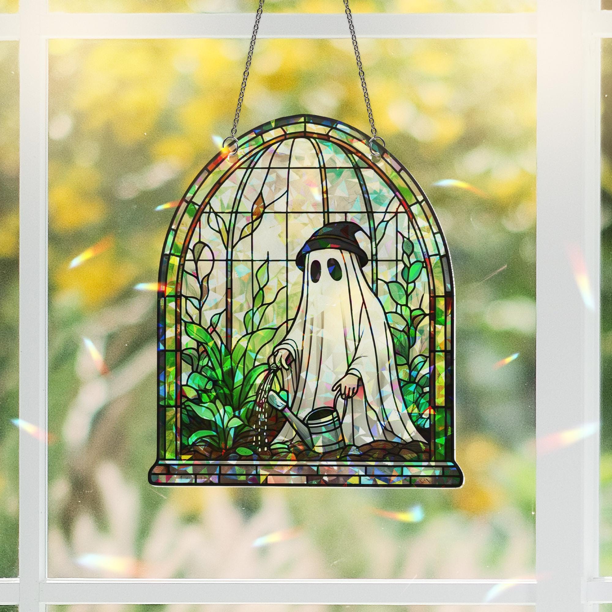 Cute Ghost Greenhouse Suncatcher Ornament, Halloween Ghost Acrylic Window Hangings, Plant Lovers Gift, Halloween Home Decor, Gift For Mom