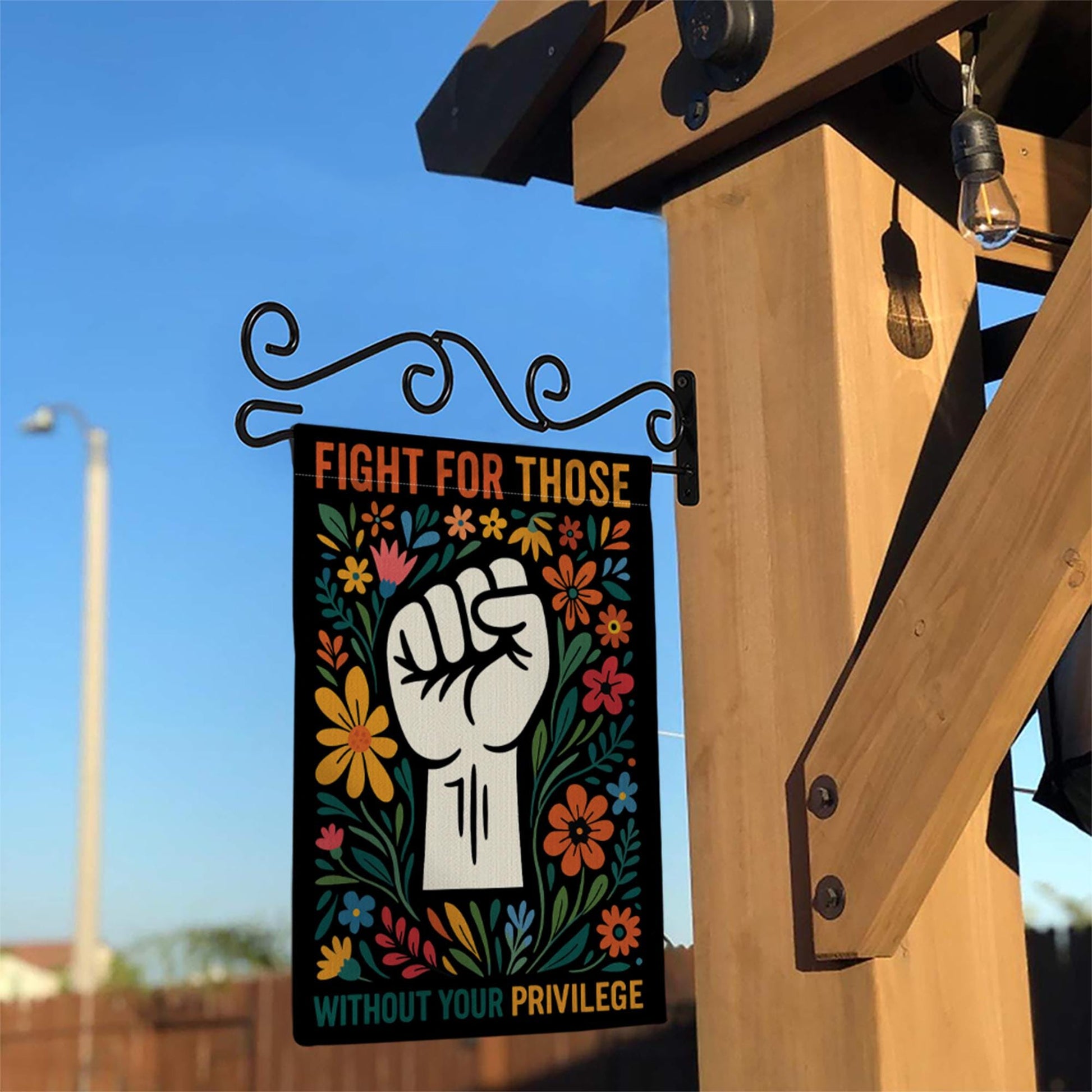 Fight for Those Without Privilege Garden Flag, Social Justice Yard Decor, Activist Floral Outdoor Banner, Equality Protest Sign