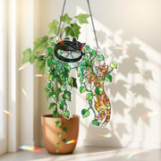 Climbing Cat & Sleeping Cat Hologram Ornament – Plant Cat Window Hanging, Cute Plant Decor for Cat Lovers, Funny Indoor Plant Art, Cat Plant