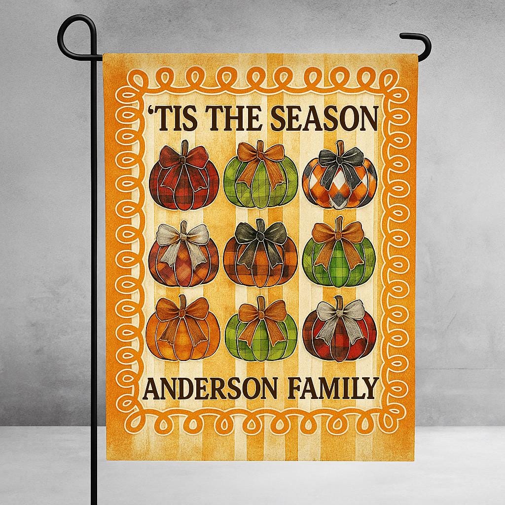 Personalized Fall Garden Flag – Tis The Season Pumpkin Yard Decor – Custom Family Name Autumn Outdoor Sign – Thanksgiving Porch Flag