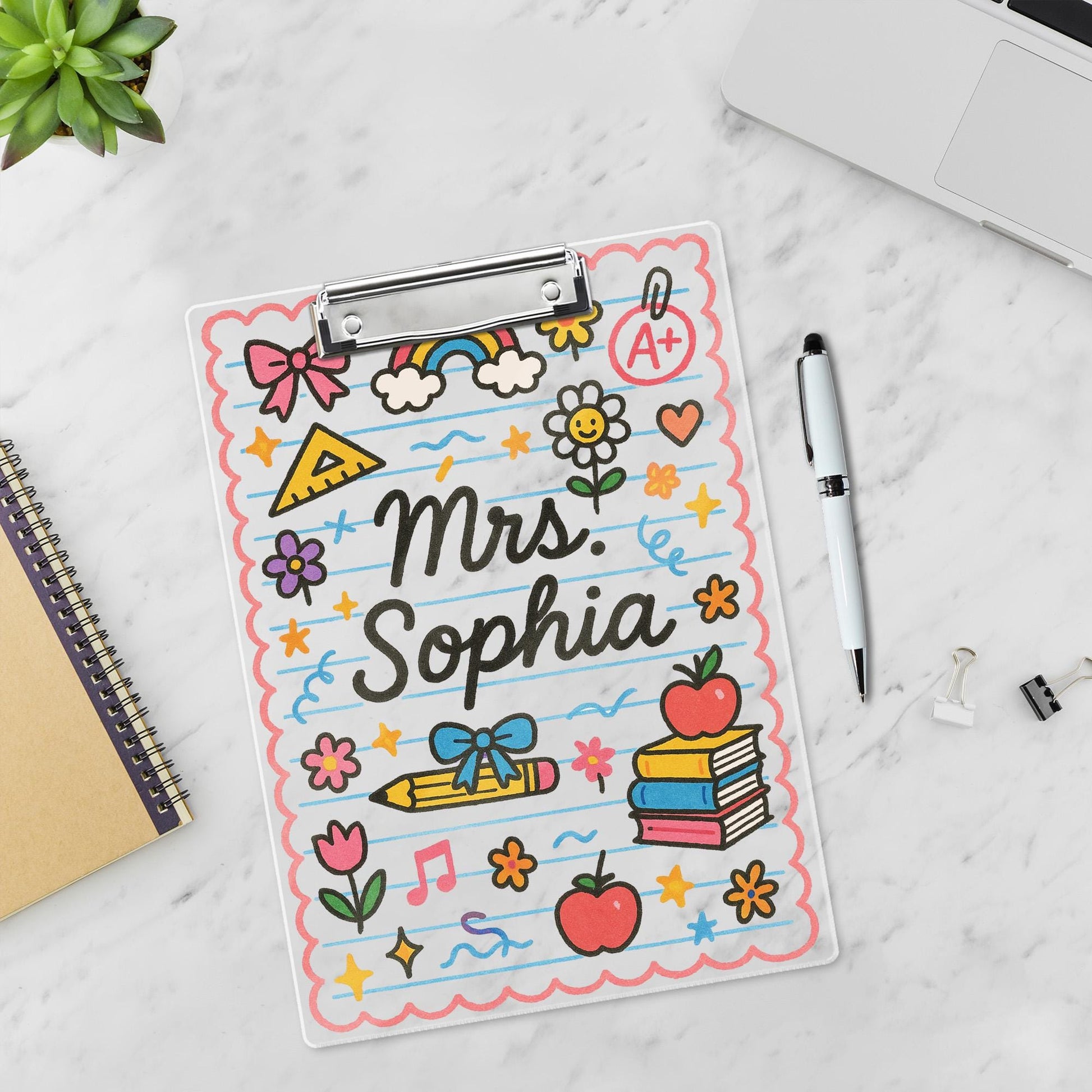 Personalized Teacher Clipboard, Cute School Supplies Gift, Custom Name Clipboard for Classroom, Gift for Educator, Back To School Gif