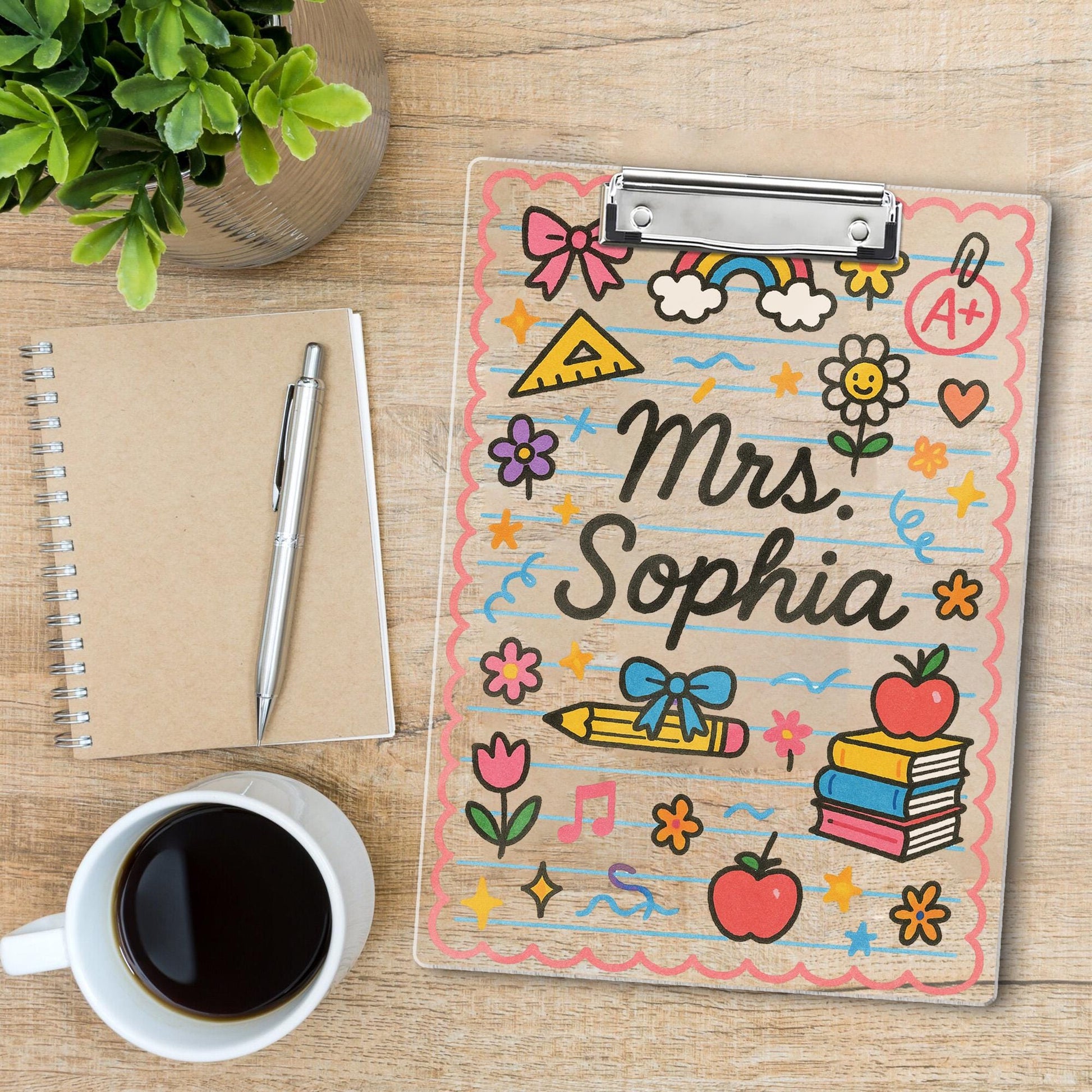 Personalized Teacher Clipboard, Cute School Supplies Gift, Custom Name Clipboard for Classroom, Gift for Educator, Back To School Gif