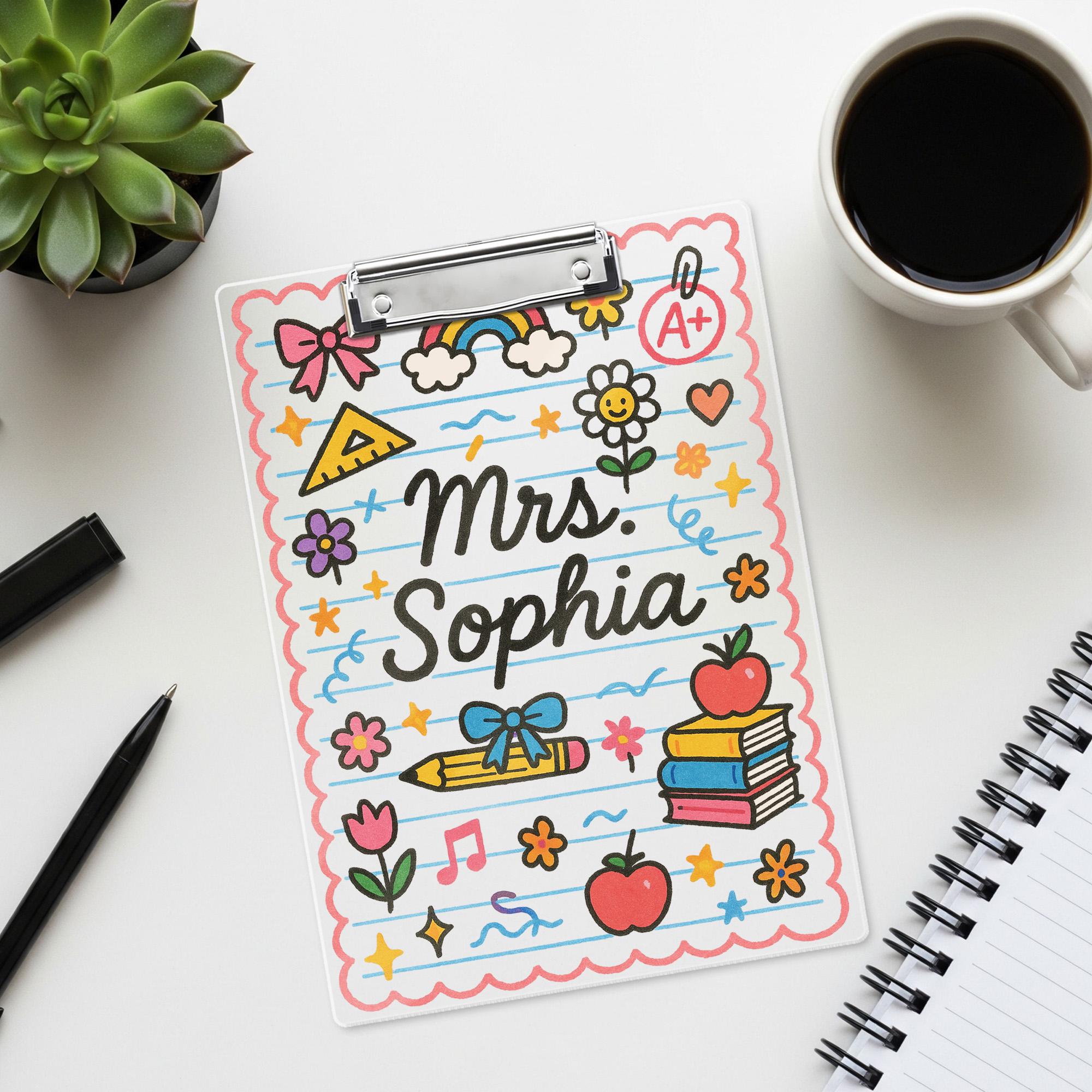 Personalized Teacher Clipboard, Cute School Supplies Gift, Custom Name Clipboard for Classroom, Gift for Educator, Back To School Gif