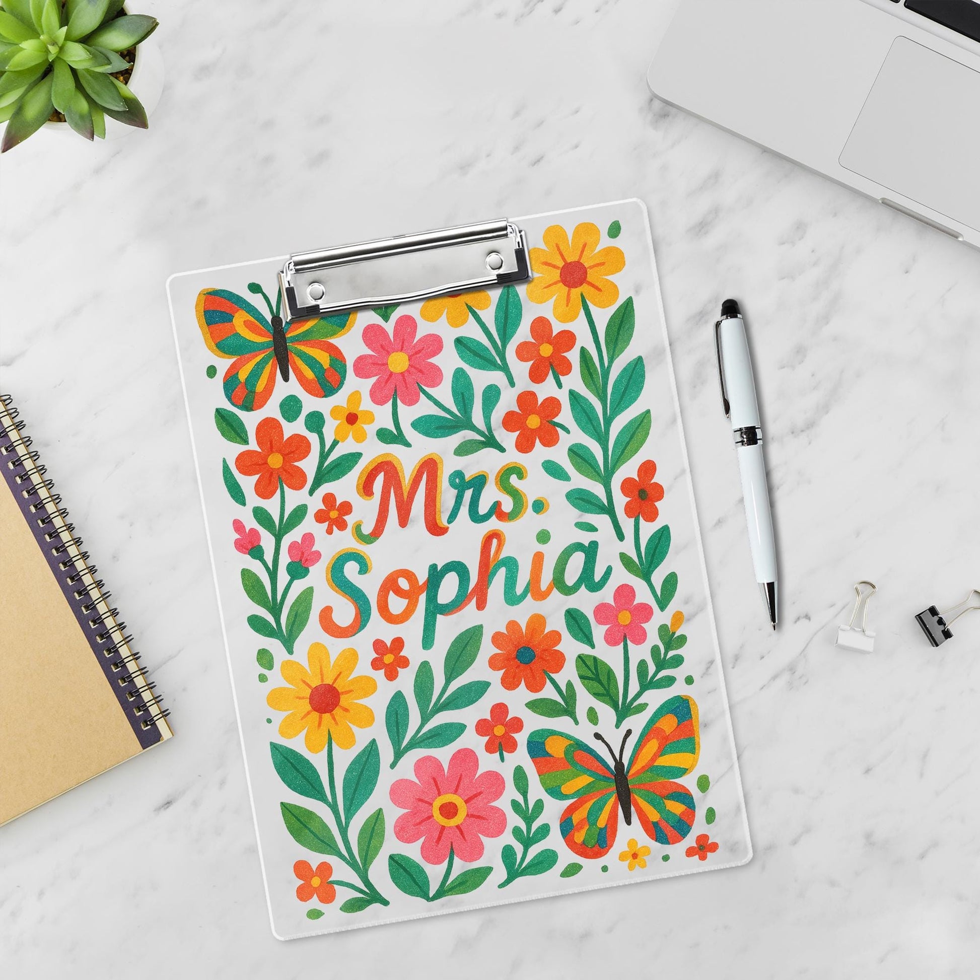 Floral Teacher Clipboard, Custom Name Clipboard Gift, Butterfly Clipboard for Teacher, Personalized Classroom Accessory, Back To school gift