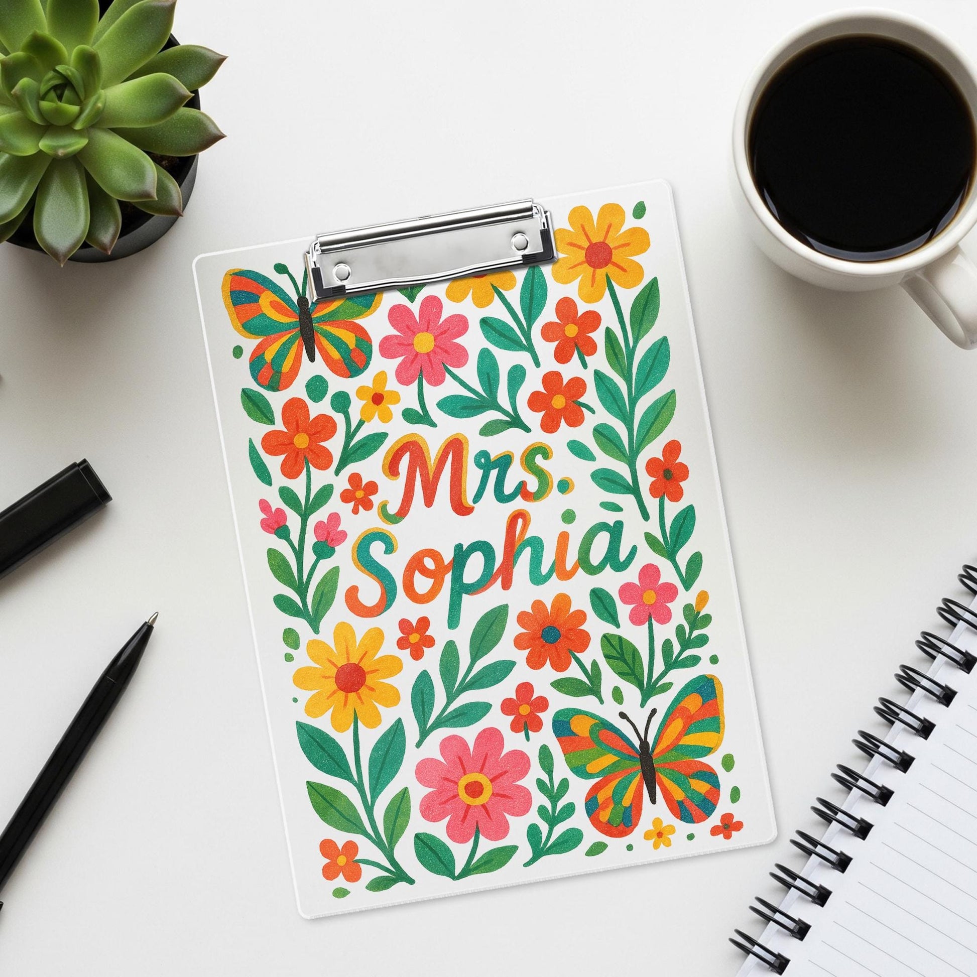 Floral Teacher Clipboard, Custom Name Clipboard Gift, Butterfly Clipboard for Teacher, Personalized Classroom Accessory, Back To school gift