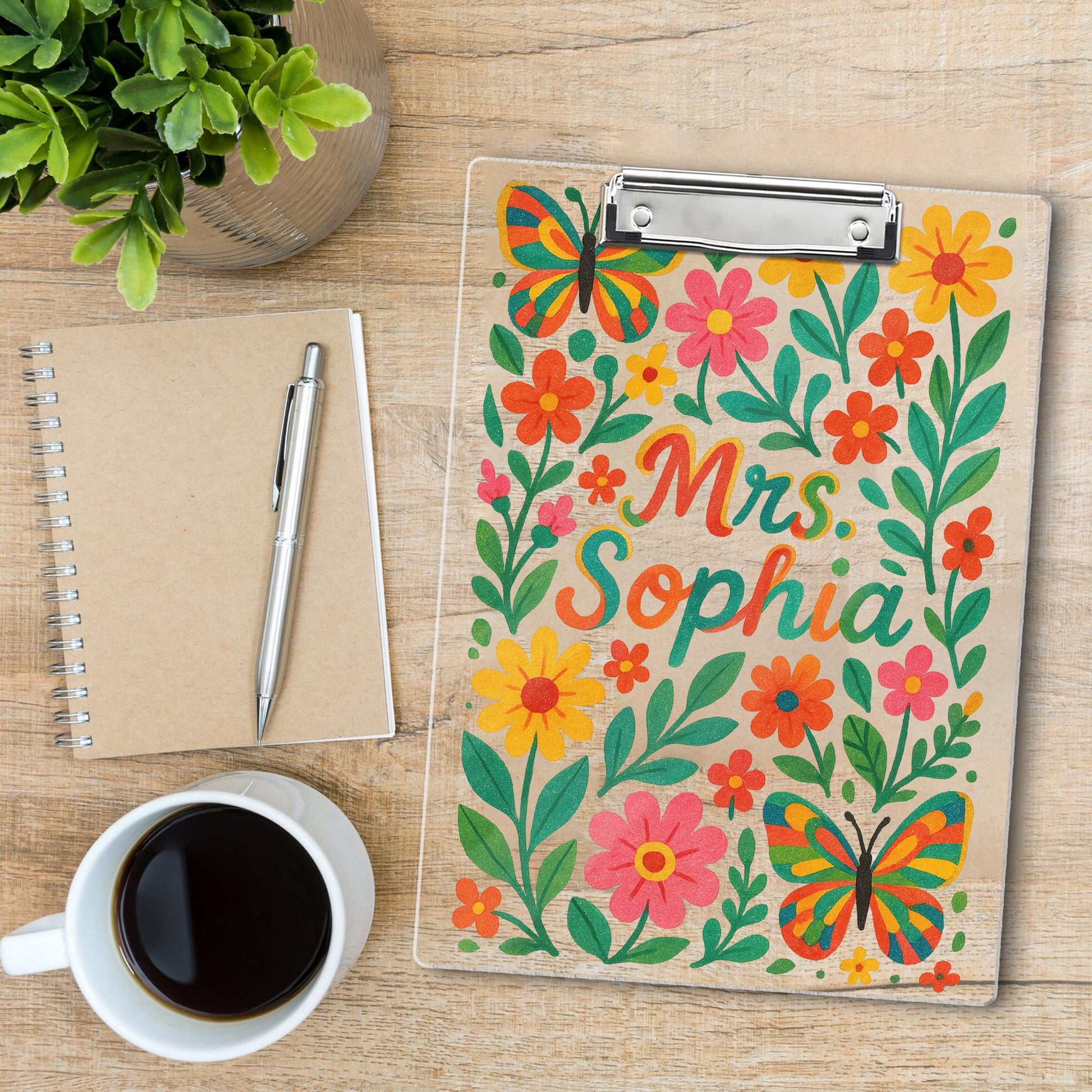 Floral Teacher Clipboard, Custom Name Clipboard Gift, Butterfly Clipboard for Teacher, Personalized Classroom Accessory, Back To school gift