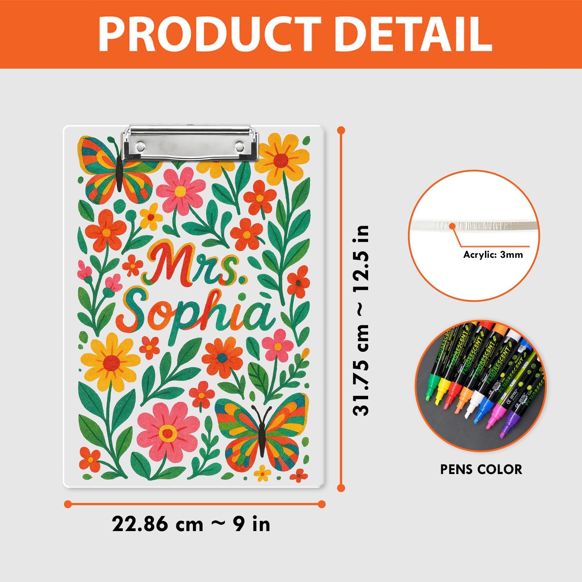 Floral Teacher Clipboard, Custom Name Clipboard Gift, Butterfly Clipboard for Teacher, Personalized Classroom Accessory, Back To school gift