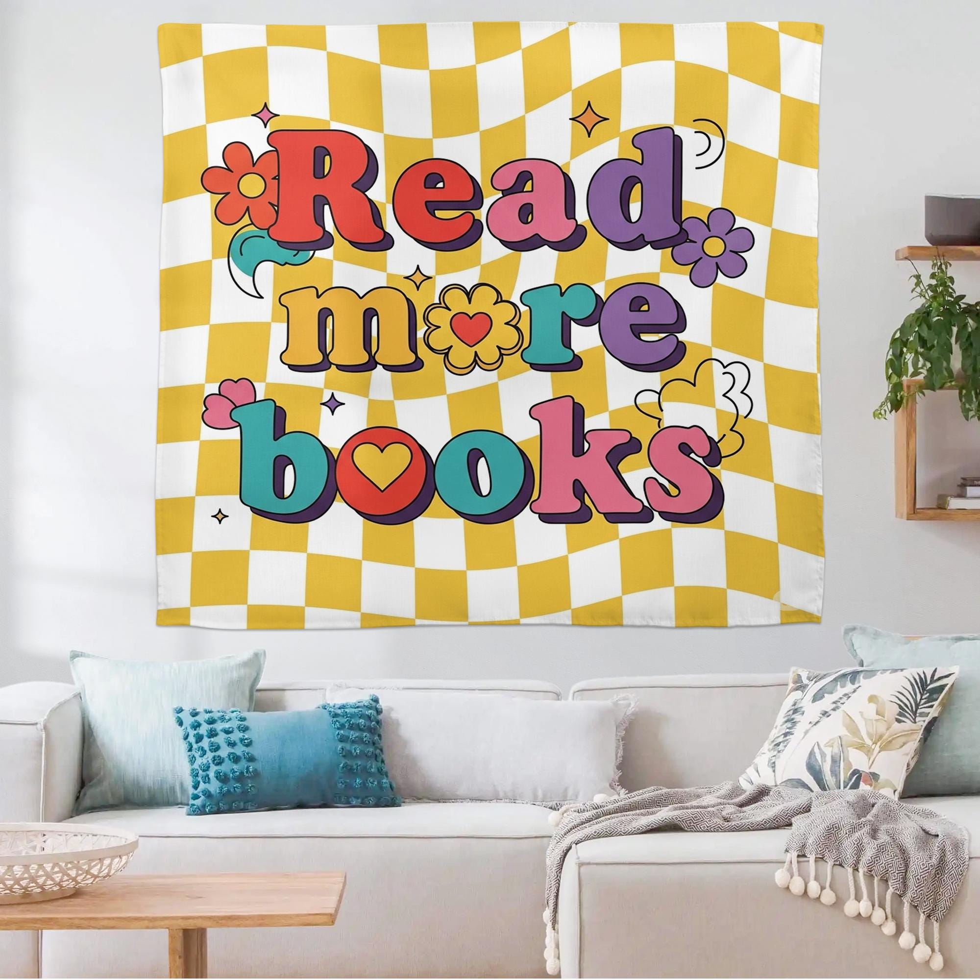 Read More Books Tapestry, Colorful Classroom Wall Decor, Library Reading Banner for Kids, Boho Teacher Book Corner Decoration