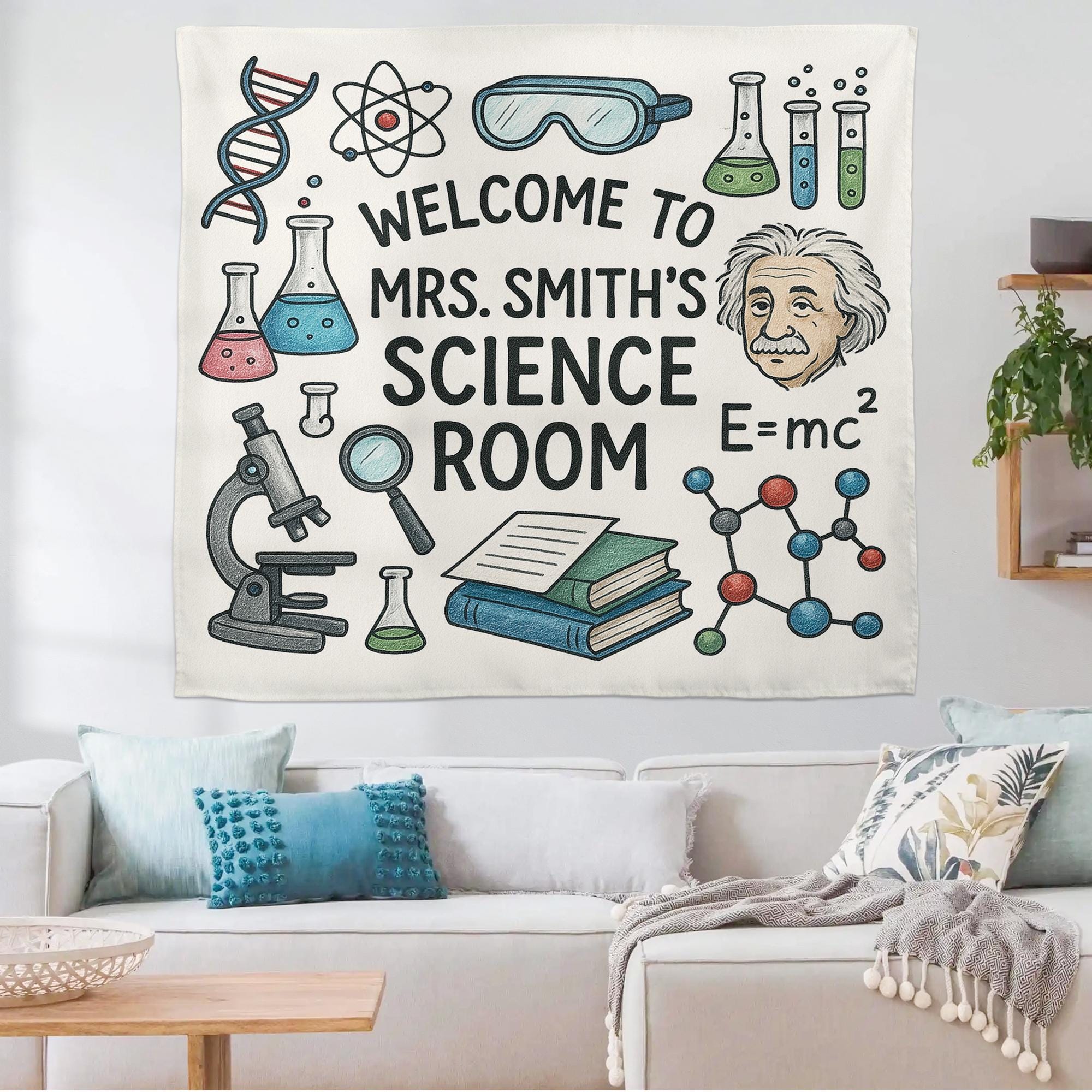 Science Classroom Tapestry, Personalized Science Room Decor, Teacher Wall Banner, STEM Lab Back to School Sign, Classroom Decor