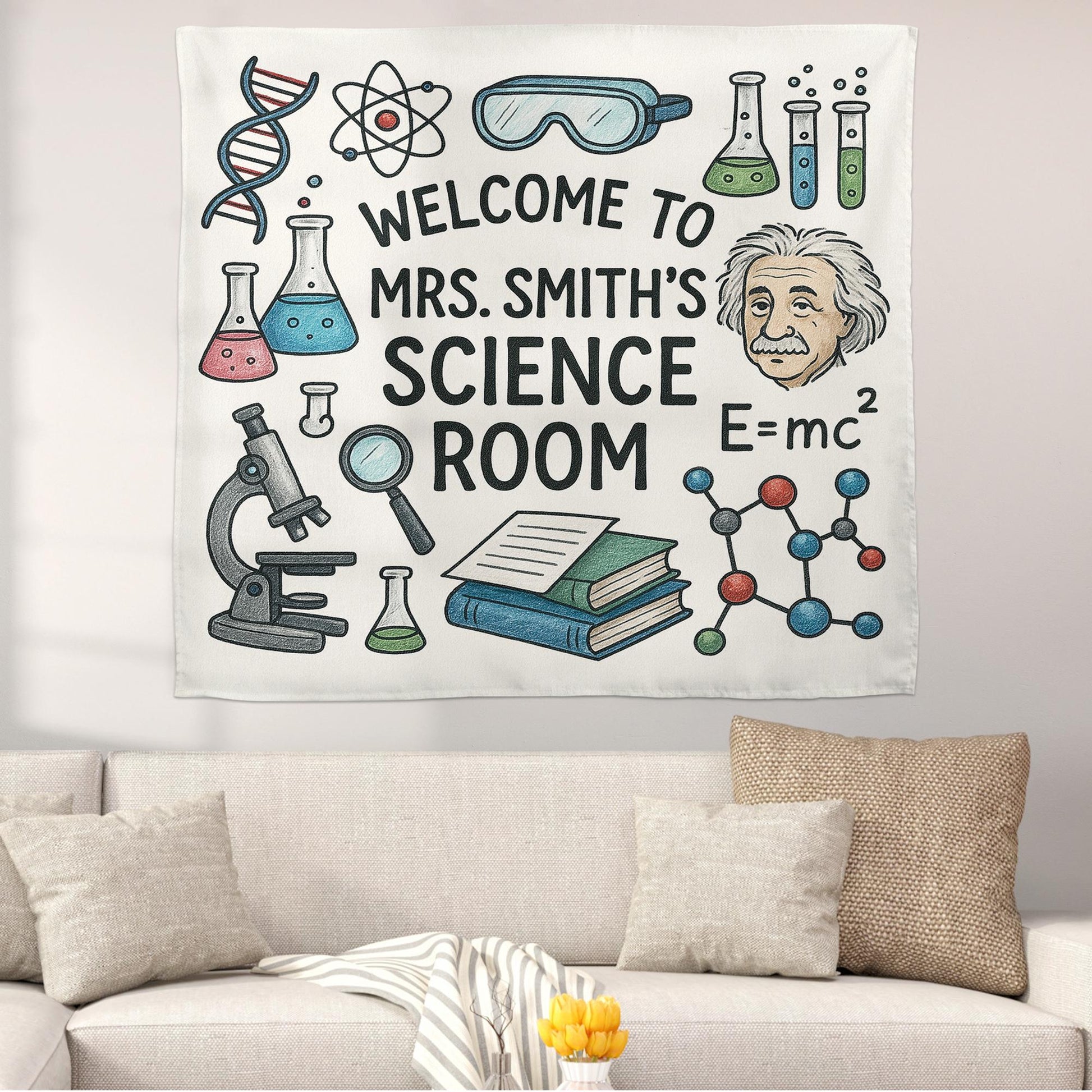 Science Classroom Tapestry, Personalized Science Room Decor, Teacher Wall Banner, STEM Lab Back to School Sign, Classroom Decor