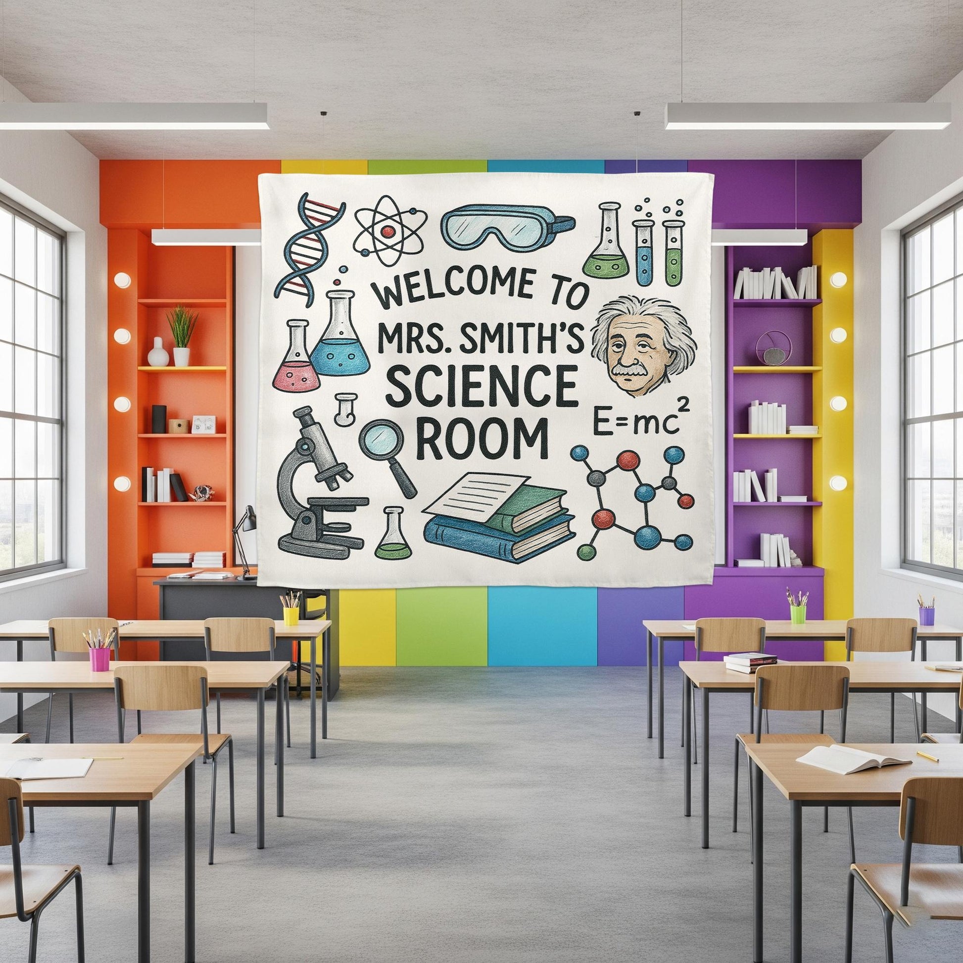 Science Classroom Tapestry, Personalized Science Room Decor, Teacher Wall Banner, STEM Lab Back to School Sign, Classroom Decor