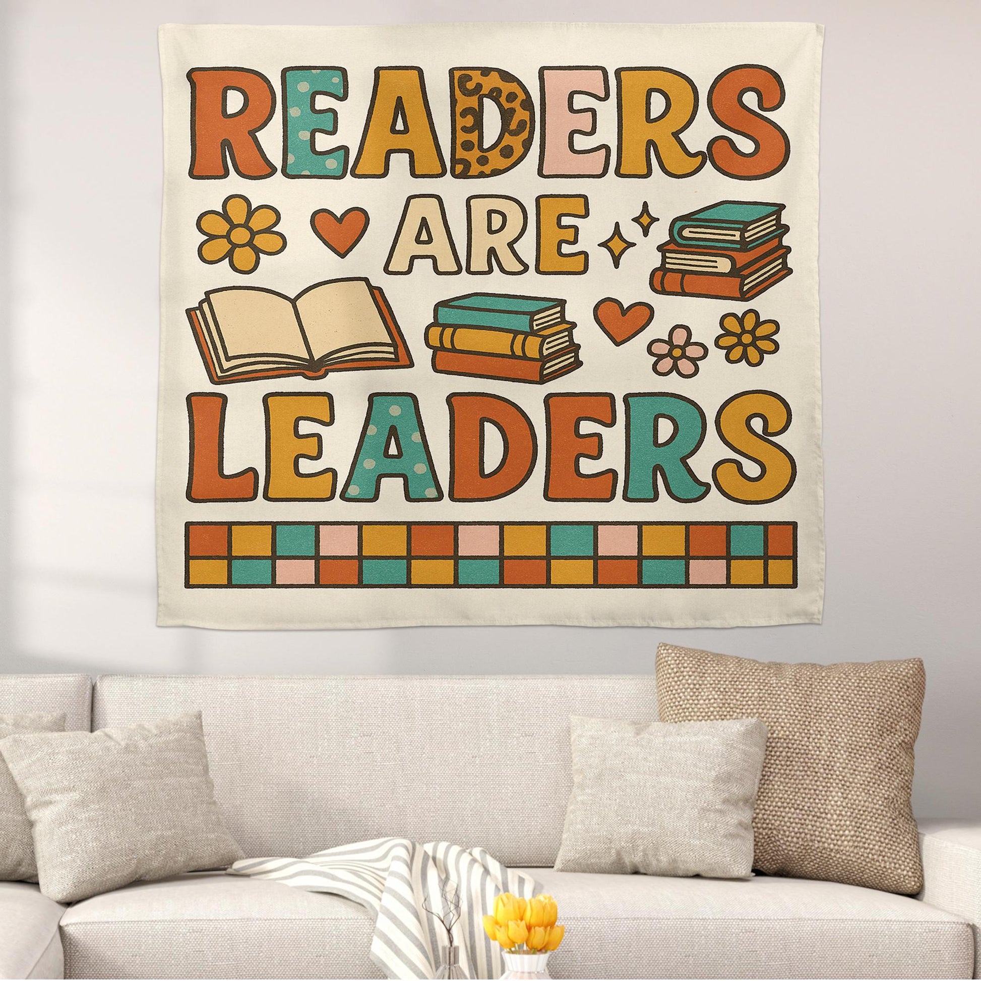 Readers Are Leaders Tapestry, Classroom Reading Wall Decor, Motivational Banner for Kids, Library Teacher Book Corner Sign, Back To School