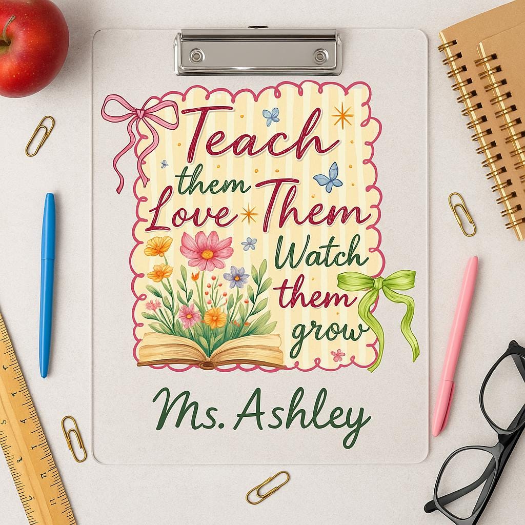 Personalized Teacher Clipboard – Floral Book Quote Gift for Ms. Ashley – Teach Love Grow Back to School Office Decor