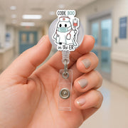 Code Boo ER Nurse Badge Reel - Cute Ghost Halloween Retractable ID Holder, Funny Medical Badge for rn, cna, Doctor, or Hospital Staff