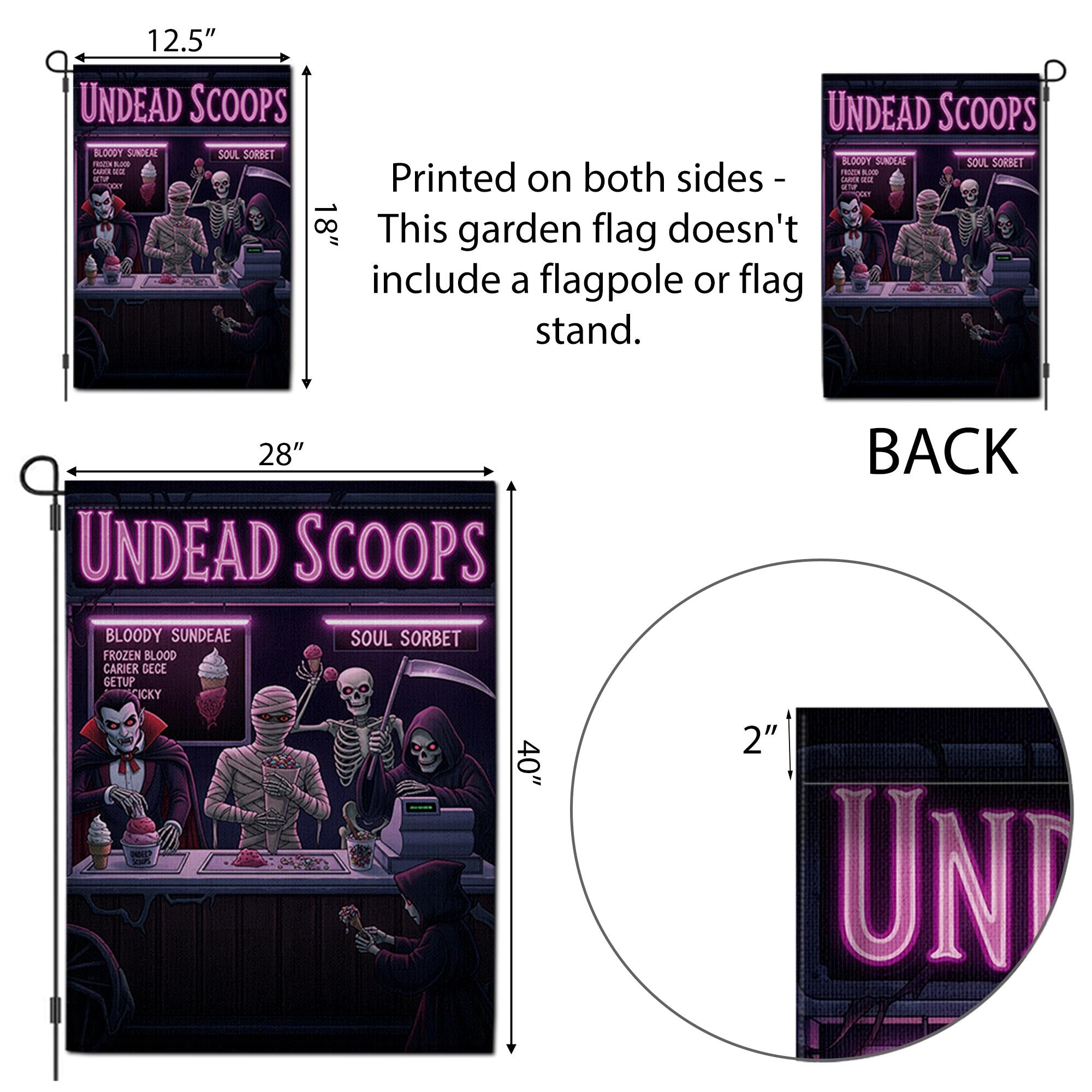Undead Scoops Garden Flag - Funny Halloween Ice Cream Yard Decor - Spooky Monster Banner