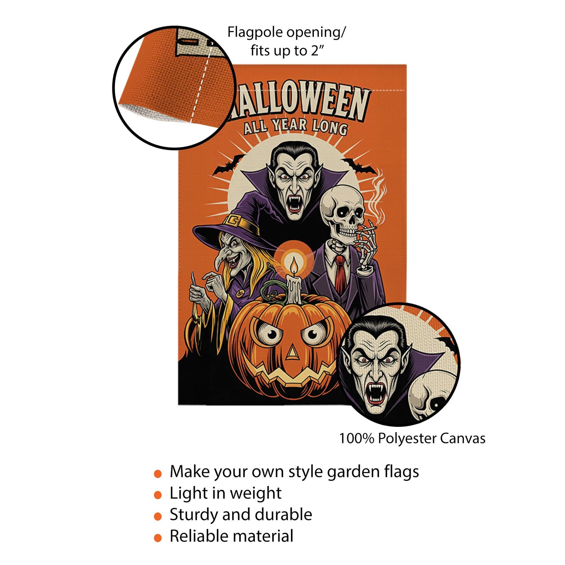 Funny Halloween Garden Flag, Spooky Pumpkin Witch Vampire Skeleton Yard Decor, Halloween All Year Outdoor Decoration