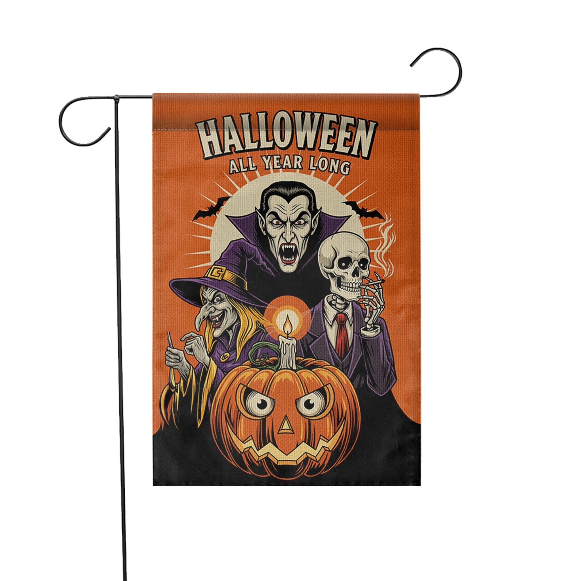 Funny Halloween Garden Flag, Spooky Pumpkin Witch Vampire Skeleton Yard Decor, Halloween All Year Outdoor Decoration