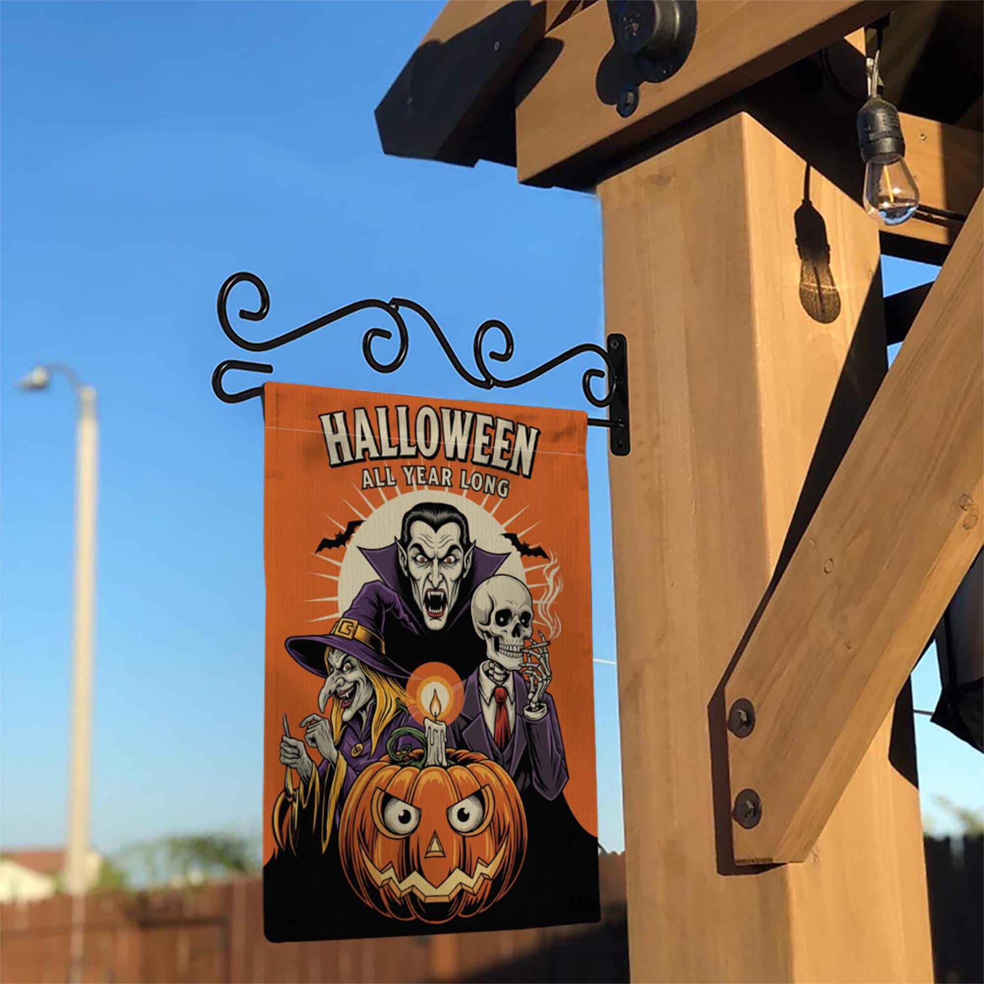 Funny Halloween Garden Flag, Spooky Pumpkin Witch Vampire Skeleton Yard Decor, Halloween All Year Outdoor Decoration