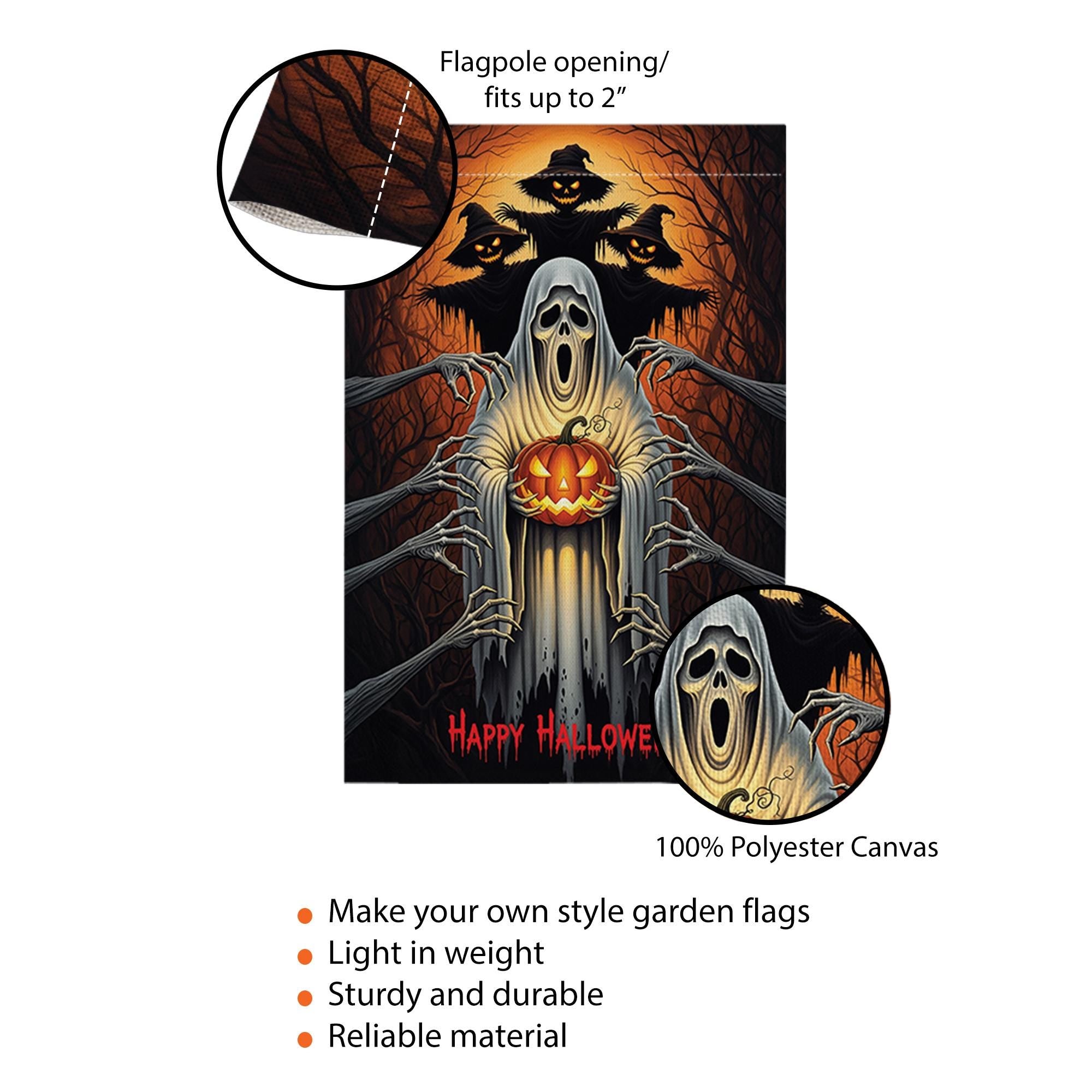 Scary Halloween Garden Flag, Ghost Pumpkin Yard Banner, Haunted Tree Decor, Creepy Spooky Outdoor Decoration, Happy Halloween Sign