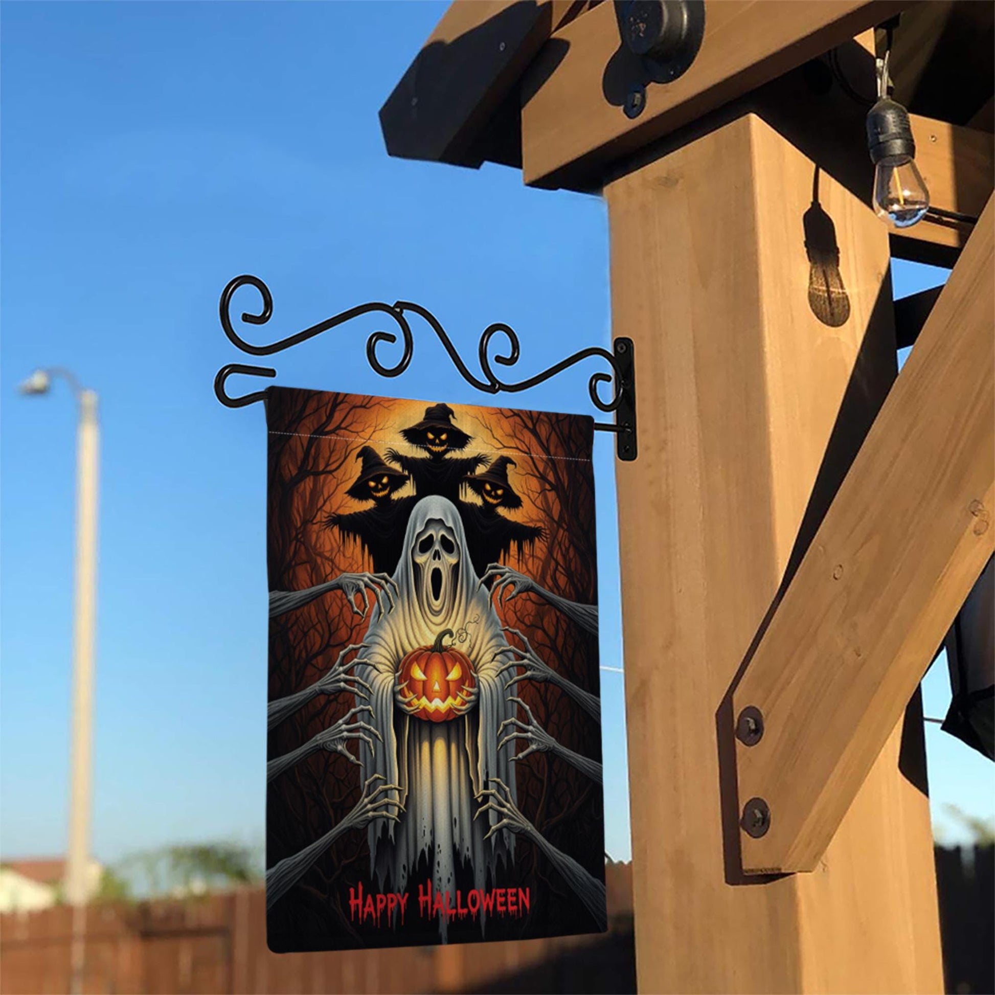 Scary Halloween Garden Flag, Ghost Pumpkin Yard Banner, Haunted Tree Decor, Creepy Spooky Outdoor Decoration, Happy Halloween Sign