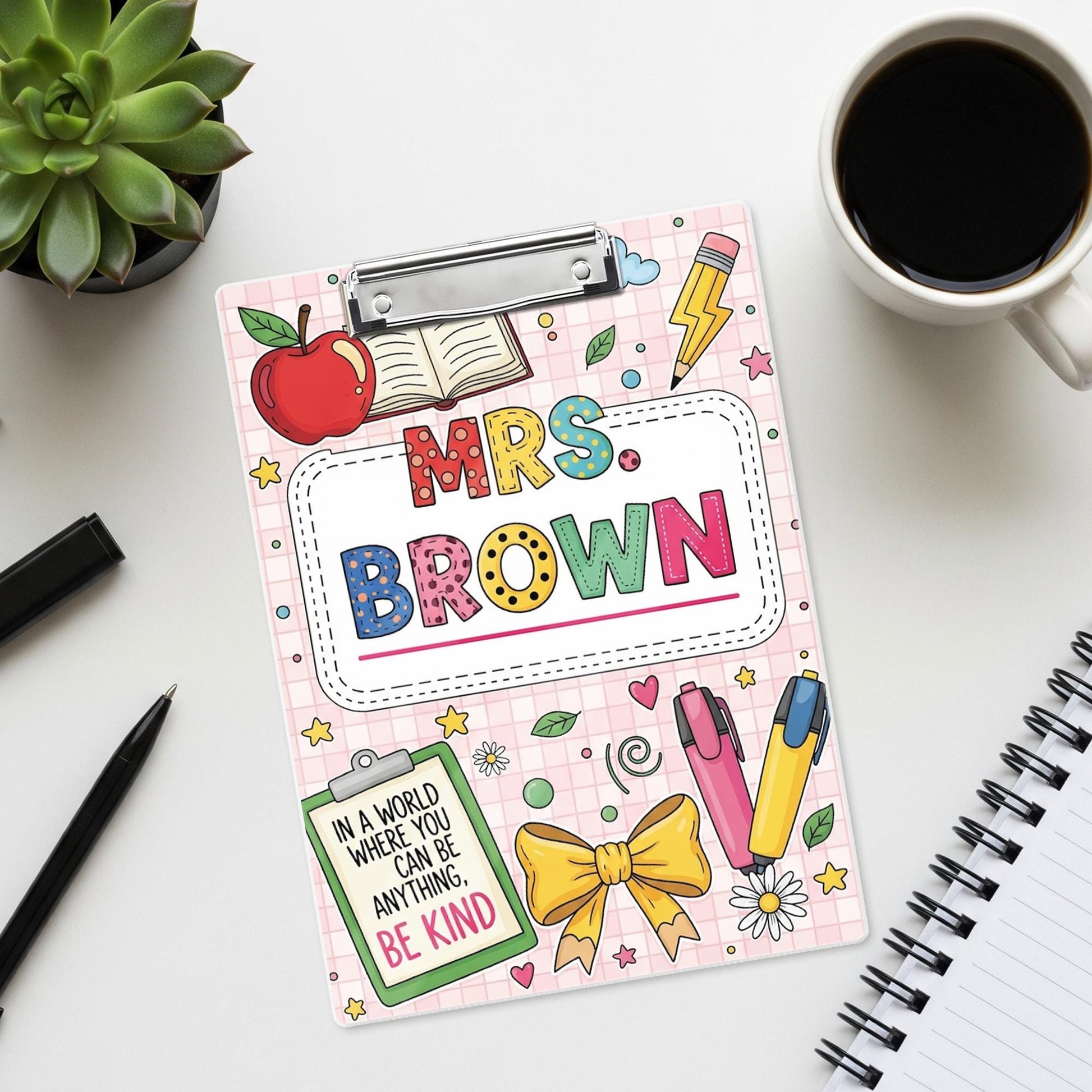 Be Kind Teacher Clipboard, Custom Name Clipboard, Cute Classroom Gift, Colorful School Supplies for Educators, Back To School Gift