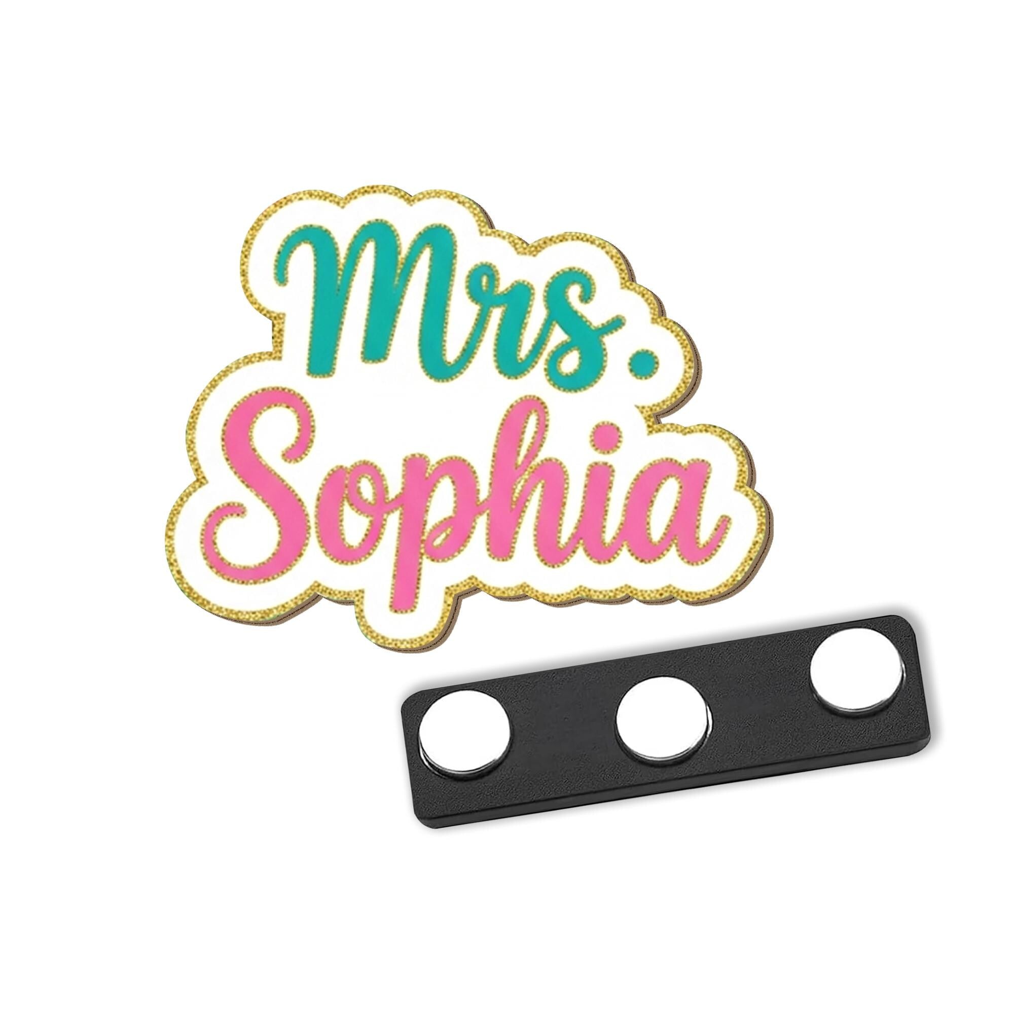 Custom Teacher Name Tag, Magnetic Glitter Badge for Teacher, Personalized Classroom ID, Cute School Staff Accessory, Back To School Gift