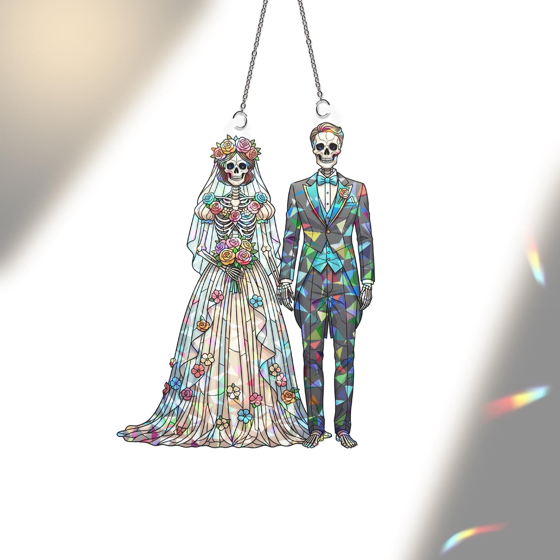 Skeleton Wedding Couple Suncatcher - Gothic Halloween Bride and Groom Decor