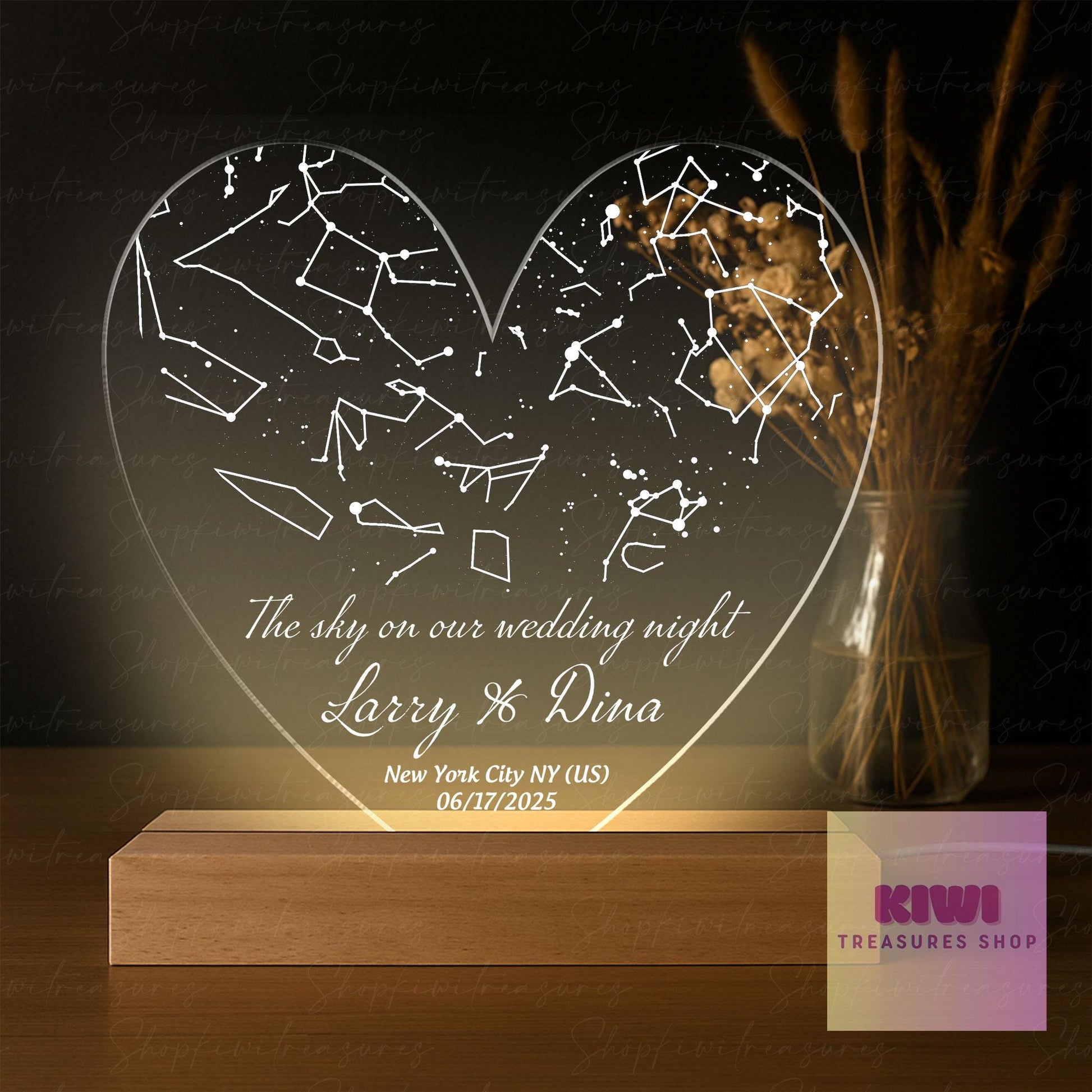 Custom Star Map Wedding Night Light, Personalized Constellation Lamp Gift, Sky on Our Night Acrylic LED Anniversary Keepsake