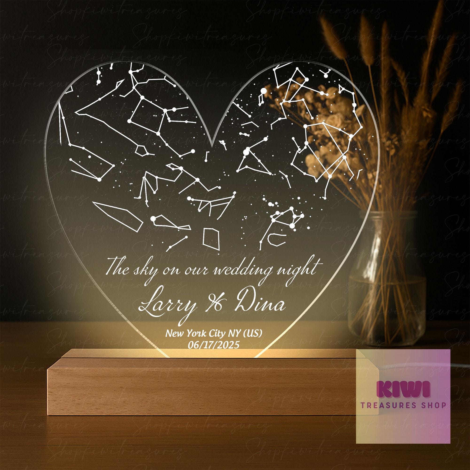 Custom Star Map Wedding Night Light, Personalized Constellation Lamp Gift, Sky on Our Night Acrylic LED Anniversary Keepsake