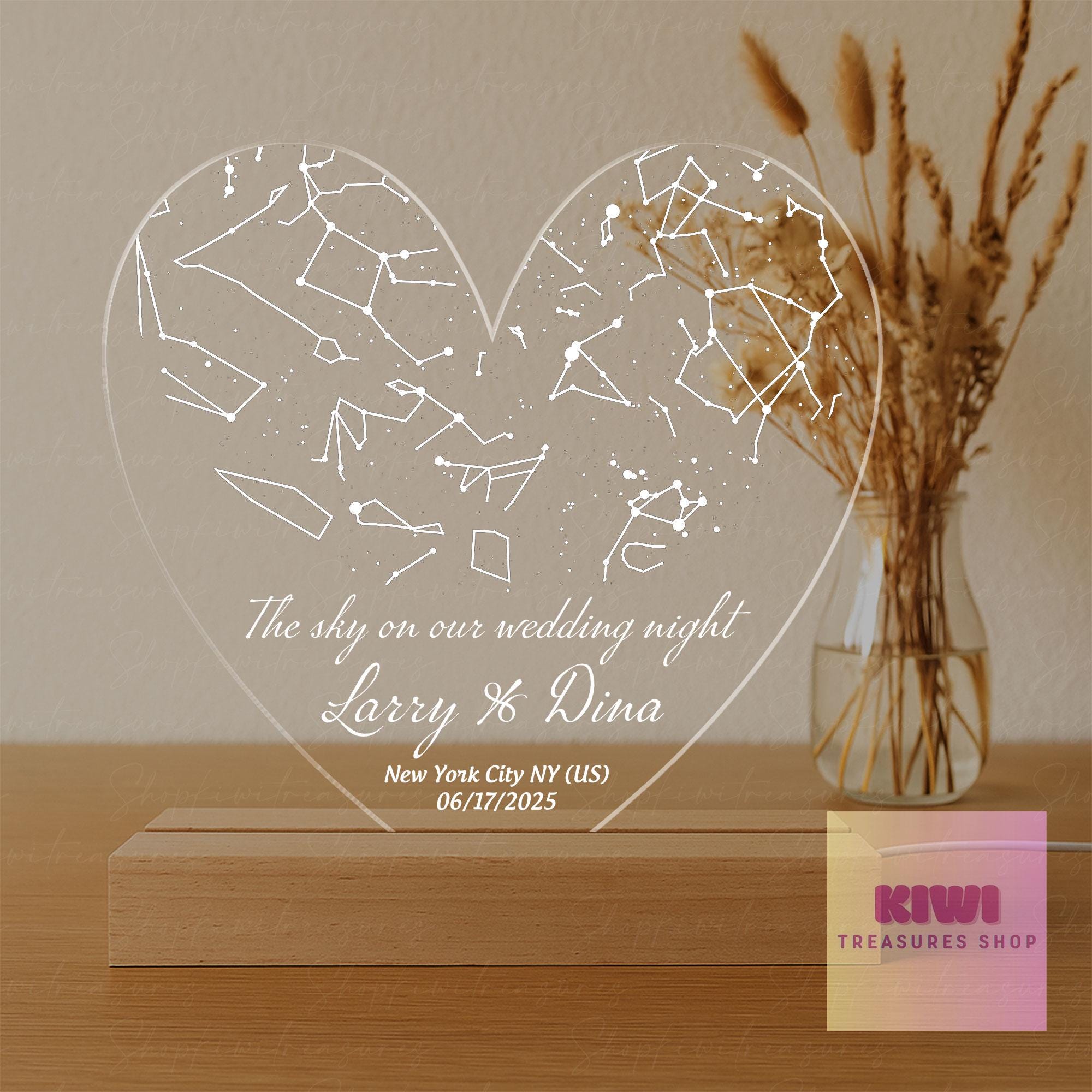 Custom Star Map Wedding Night Light, Personalized Constellation Lamp Gift, Sky on Our Night Acrylic LED Anniversary Keepsake