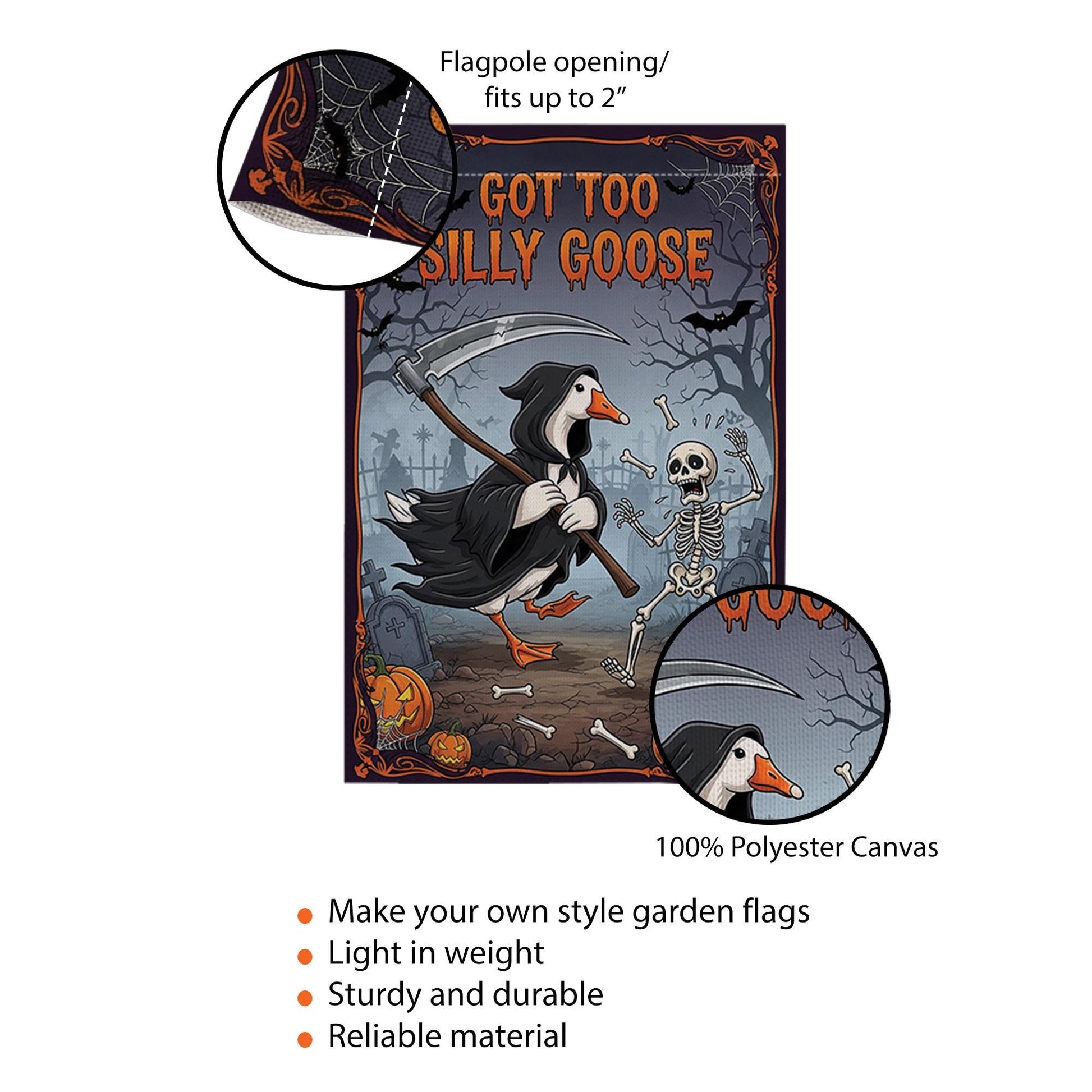 Funny Halloween Garden Flag - Grim Reaper Goose with Skeleton Yard Decor
