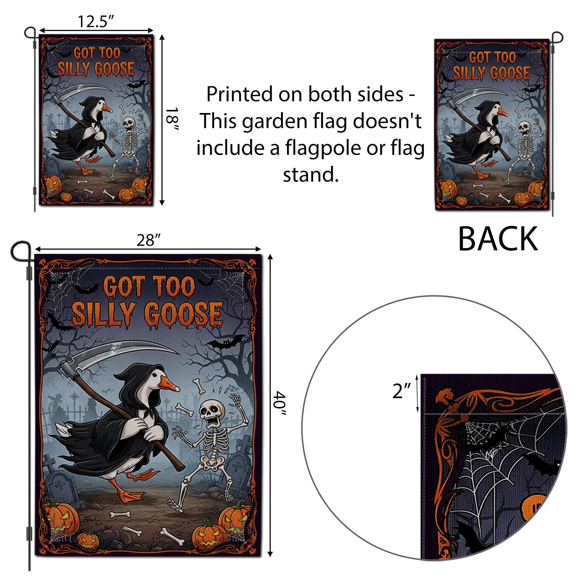 Funny Halloween Garden Flag - Grim Reaper Goose with Skeleton Yard Decor