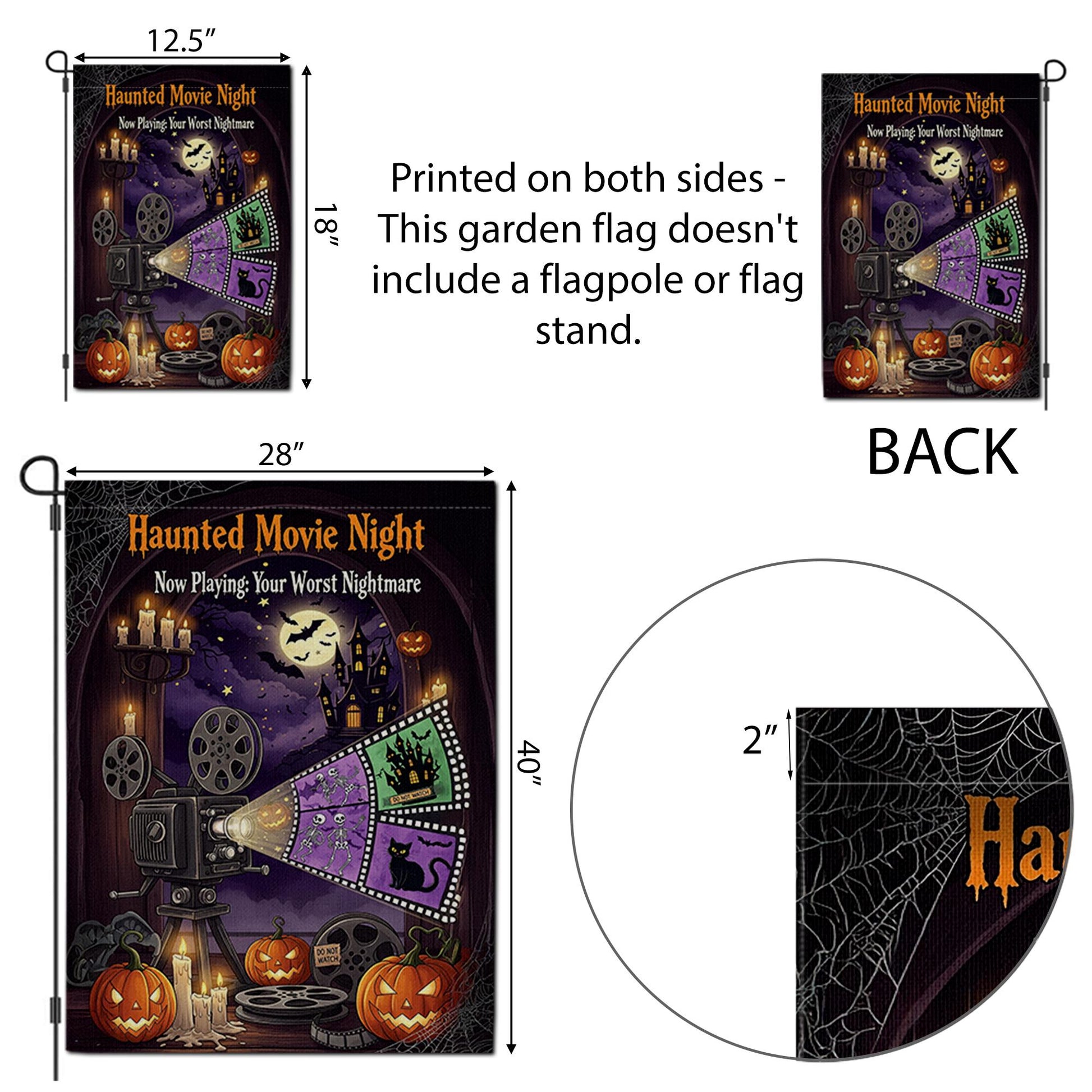 Haunted Movie Night Garden Flag – Halloween Horror Outdoor Decor, Spooky Film Projector Yard Flag, Scary Movie Night Sign