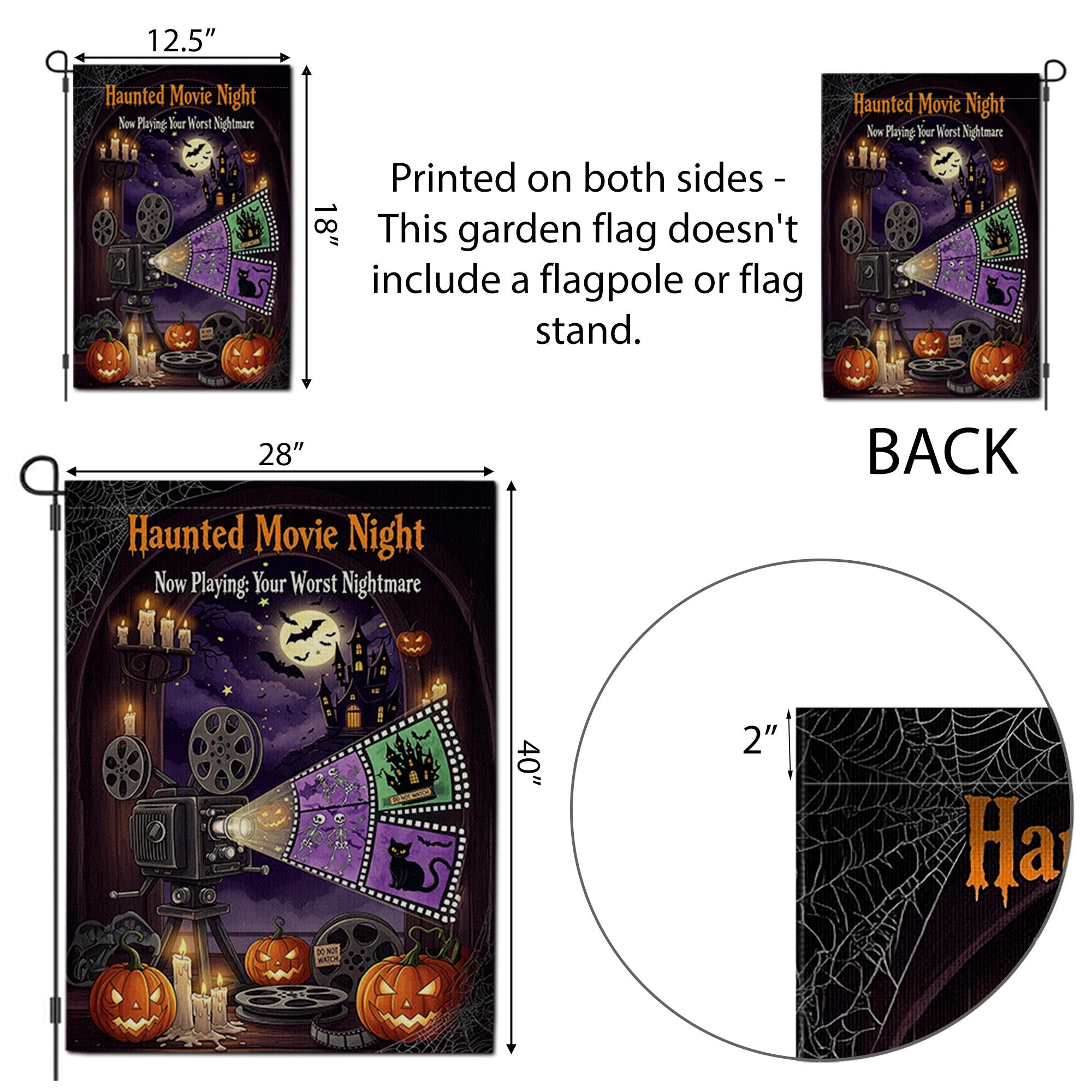 Haunted Movie Night Garden Flag – Halloween Horror Outdoor Decor, Spooky Film Projector Yard Flag, Scary Movie Night Sign