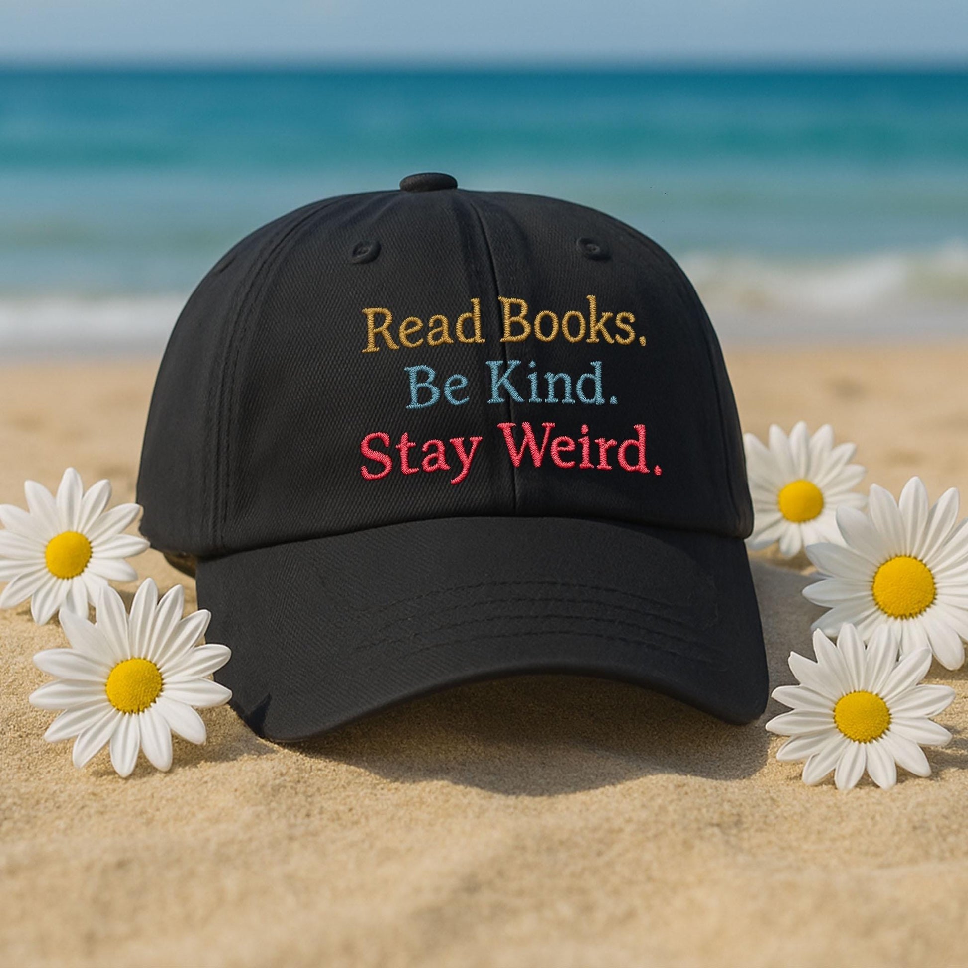 Read Books Be Kind Stay Weird Hat, Colorful Embroidered Cap, Teacher Gift, Book Lover Hat, Unique Quote Hat, Fun Teacher Baseball Cap