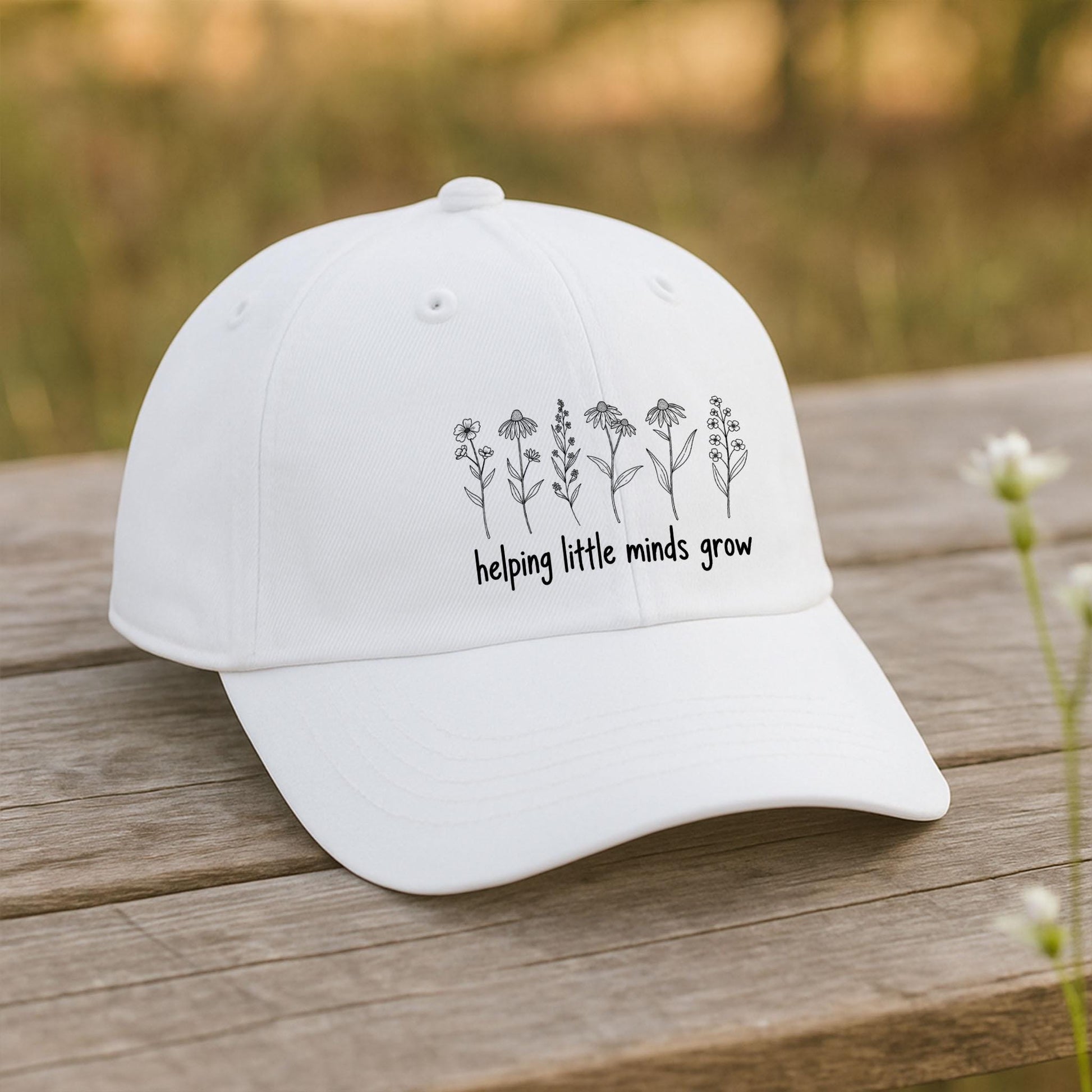Helping Little Minds Grow Hat, Floral Teacher Cap, White Embroidered Hat, Preschool Teacher Gift, Growth Mindset Hat, Cute Teacher Hat