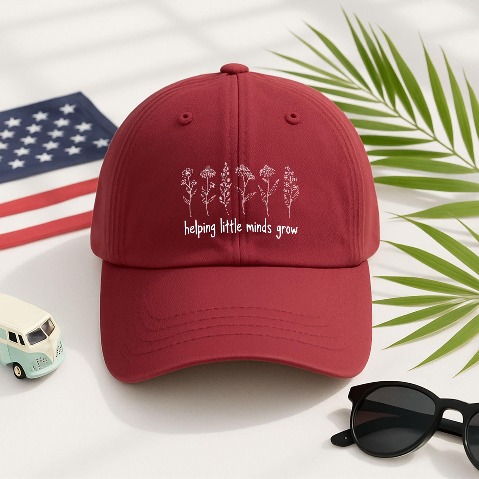 Helping Little Minds Grow Hat, Floral Teacher Cap, White Embroidered Hat, Preschool Teacher Gift, Growth Mindset Hat, Cute Teacher Hat