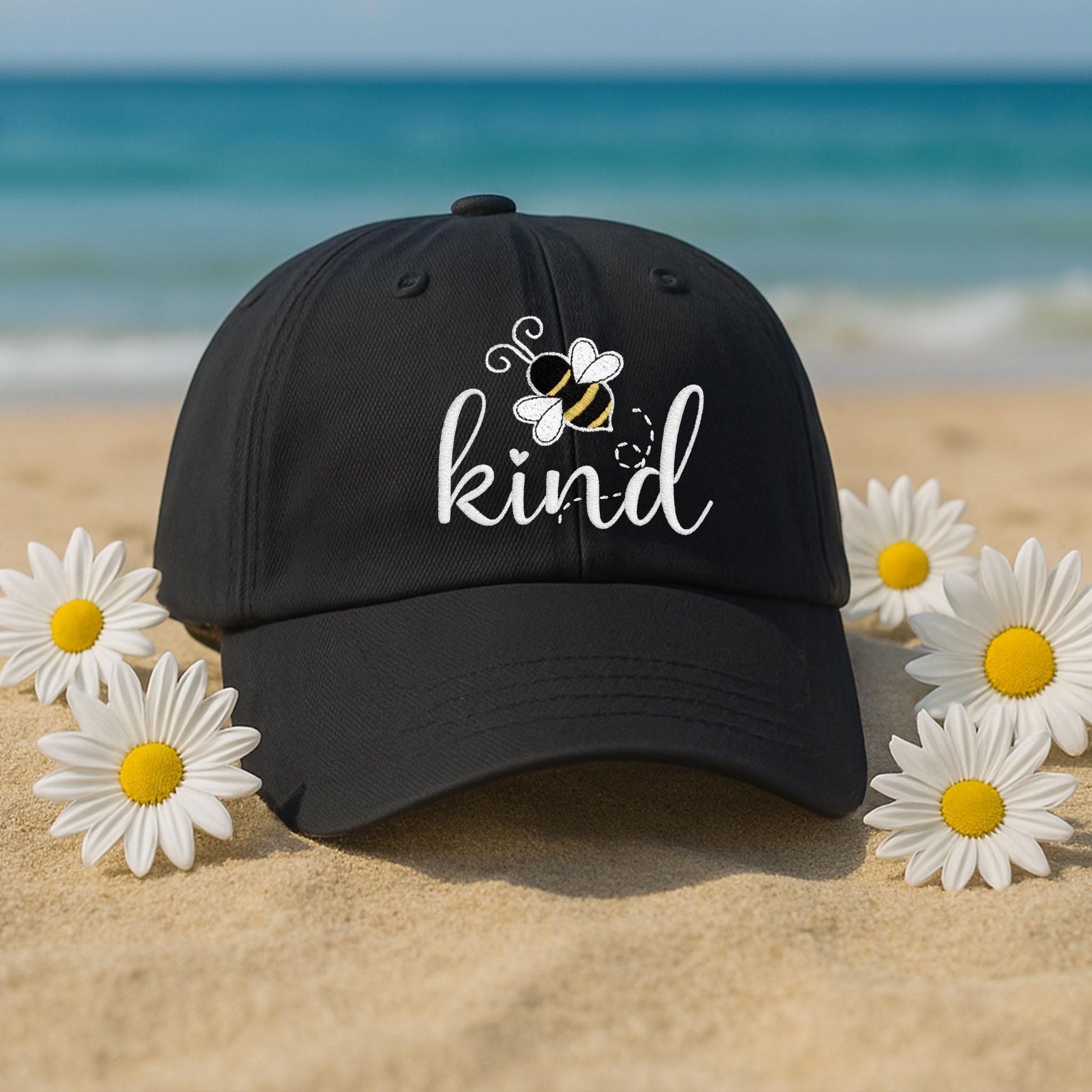 Bee Kind Hat, Embroidered Kindness Hat with Bee, Teacher Appreciation Gift, Black Baseball Cap, Cute Positive Message Hat