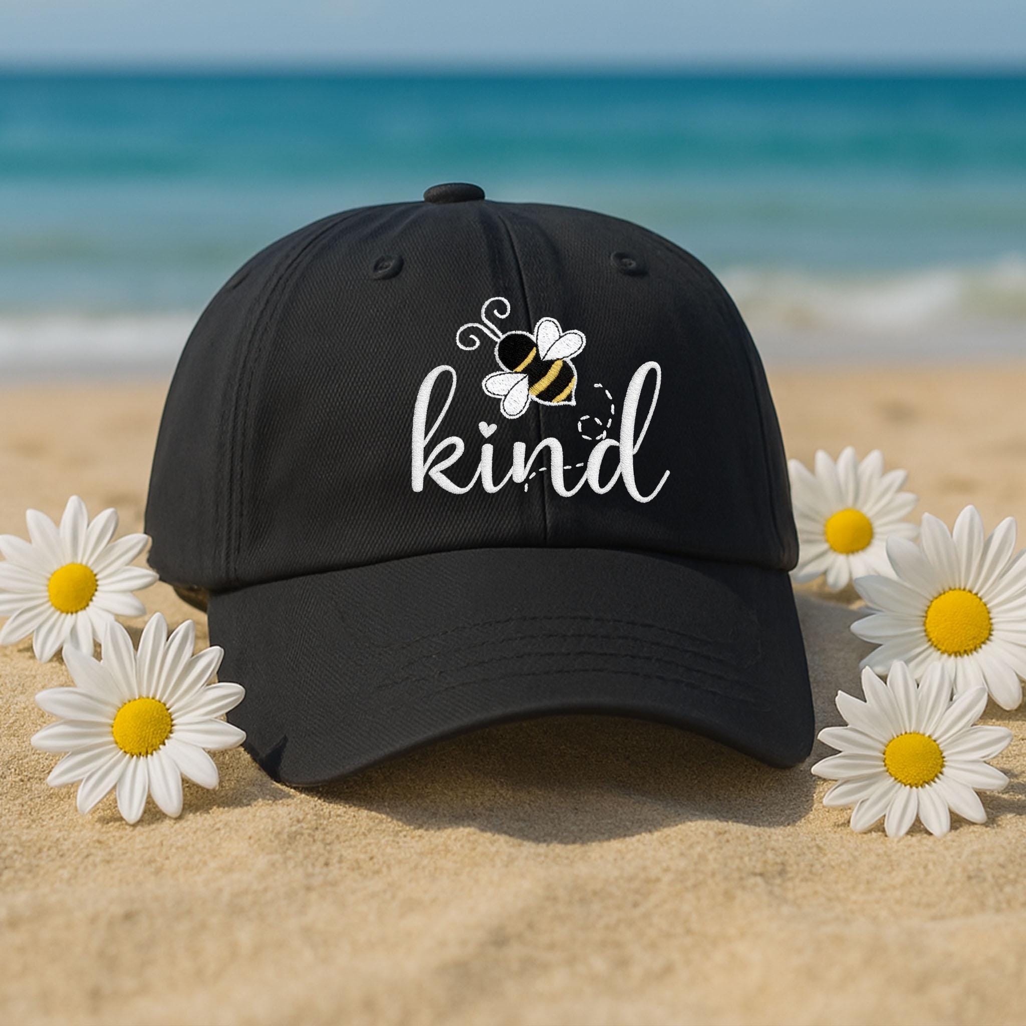 Bee Kind Hat, Embroidered Kindness Hat with Bee, Teacher Appreciation Gift, Black Baseball Cap, Cute Positive Message Hat