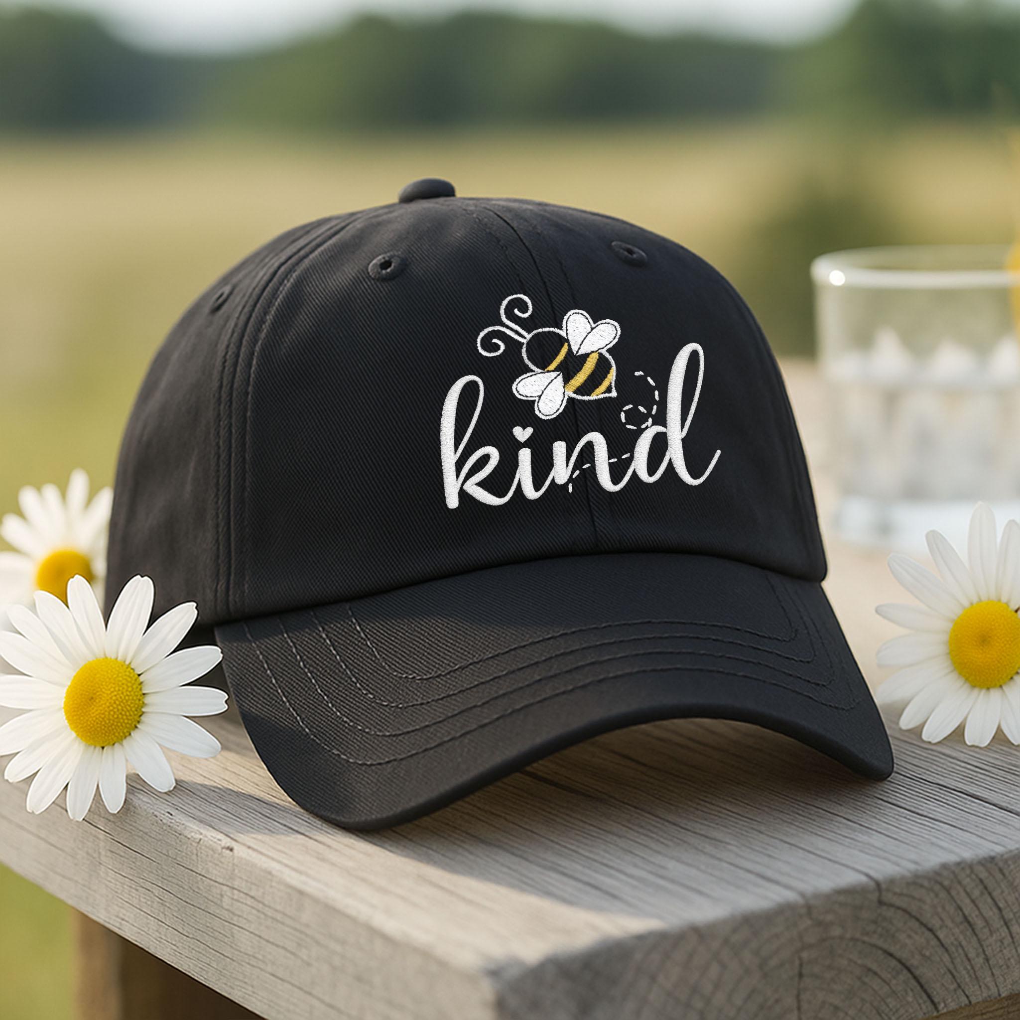 Bee Kind Hat, Embroidered Kindness Hat with Bee, Teacher Appreciation Gift, Black Baseball Cap, Cute Positive Message Hat