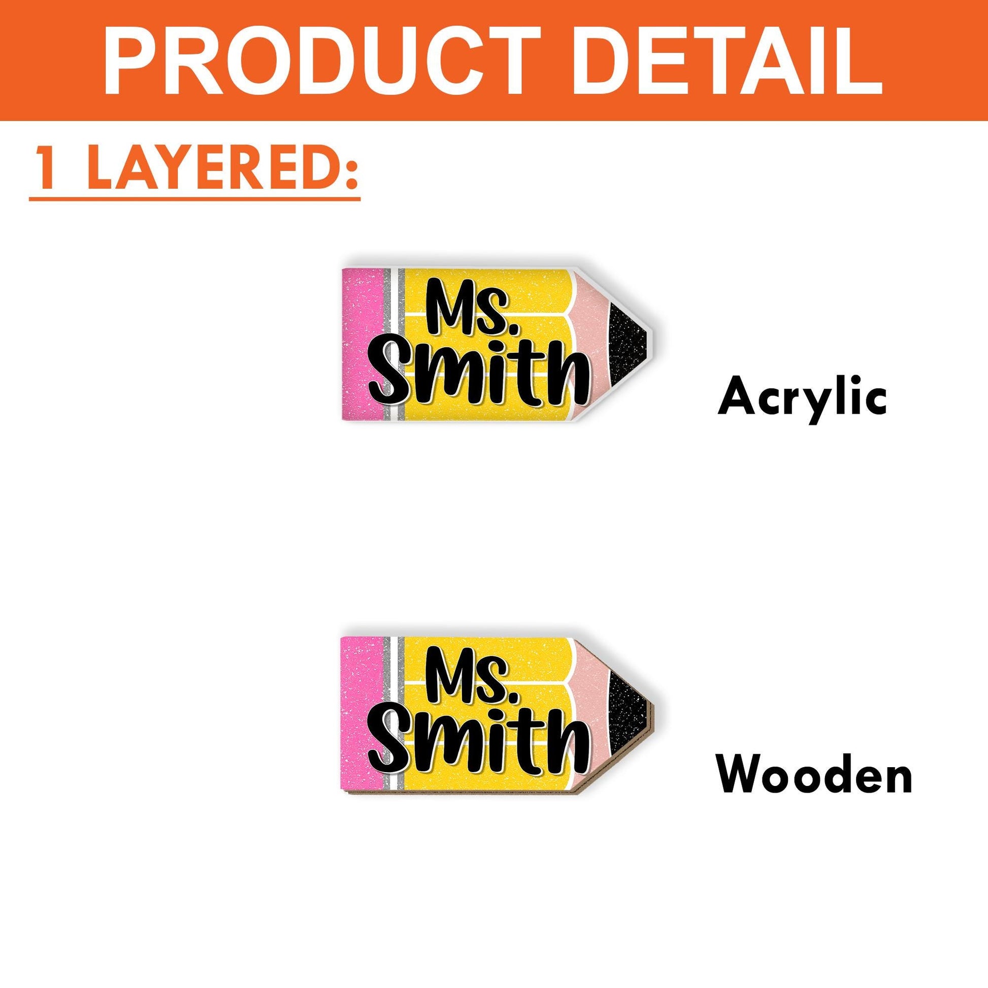 Personalized Pencil Name Tag, Custom Teacher Badge with Magnet Back, Cute Glitter Acrylic ID for Classroom, Back to School Gift, Teacher Tag