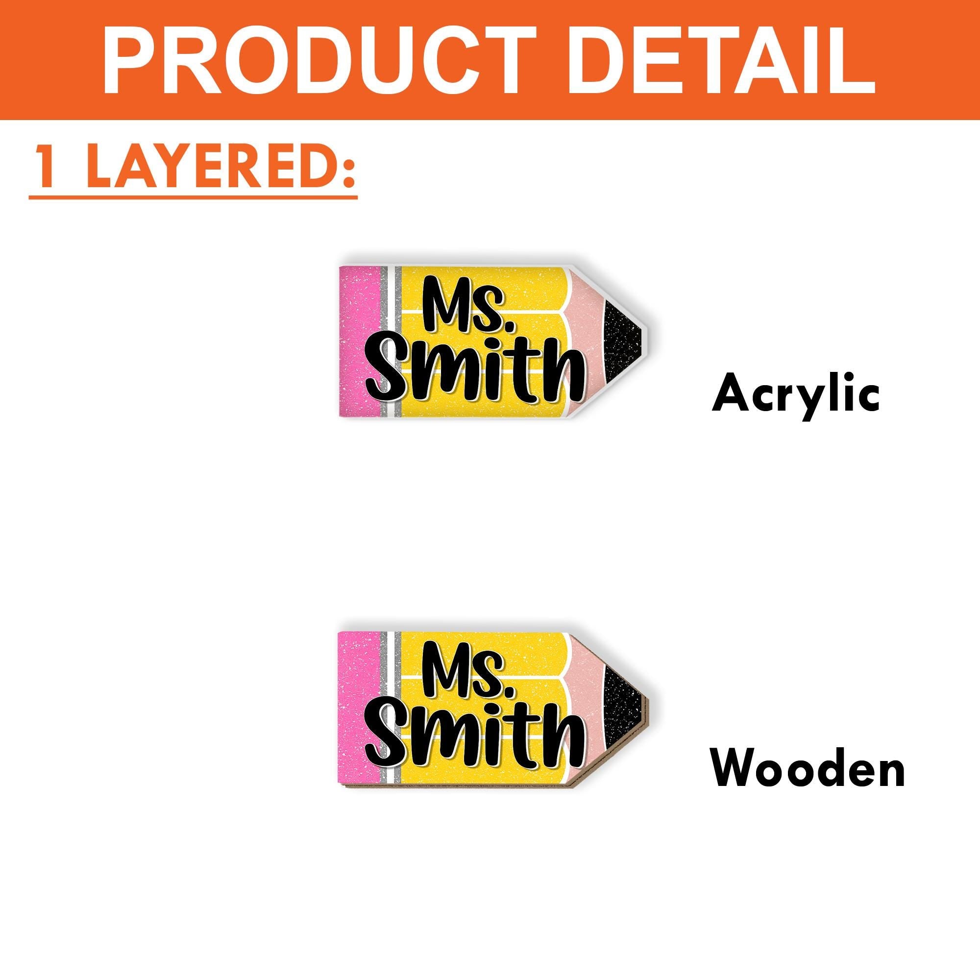 Personalized Pencil Name Tag, Custom Teacher Badge with Magnet Back, Cute Glitter Acrylic ID for Classroom, Back to School Gift, Teacher Tag