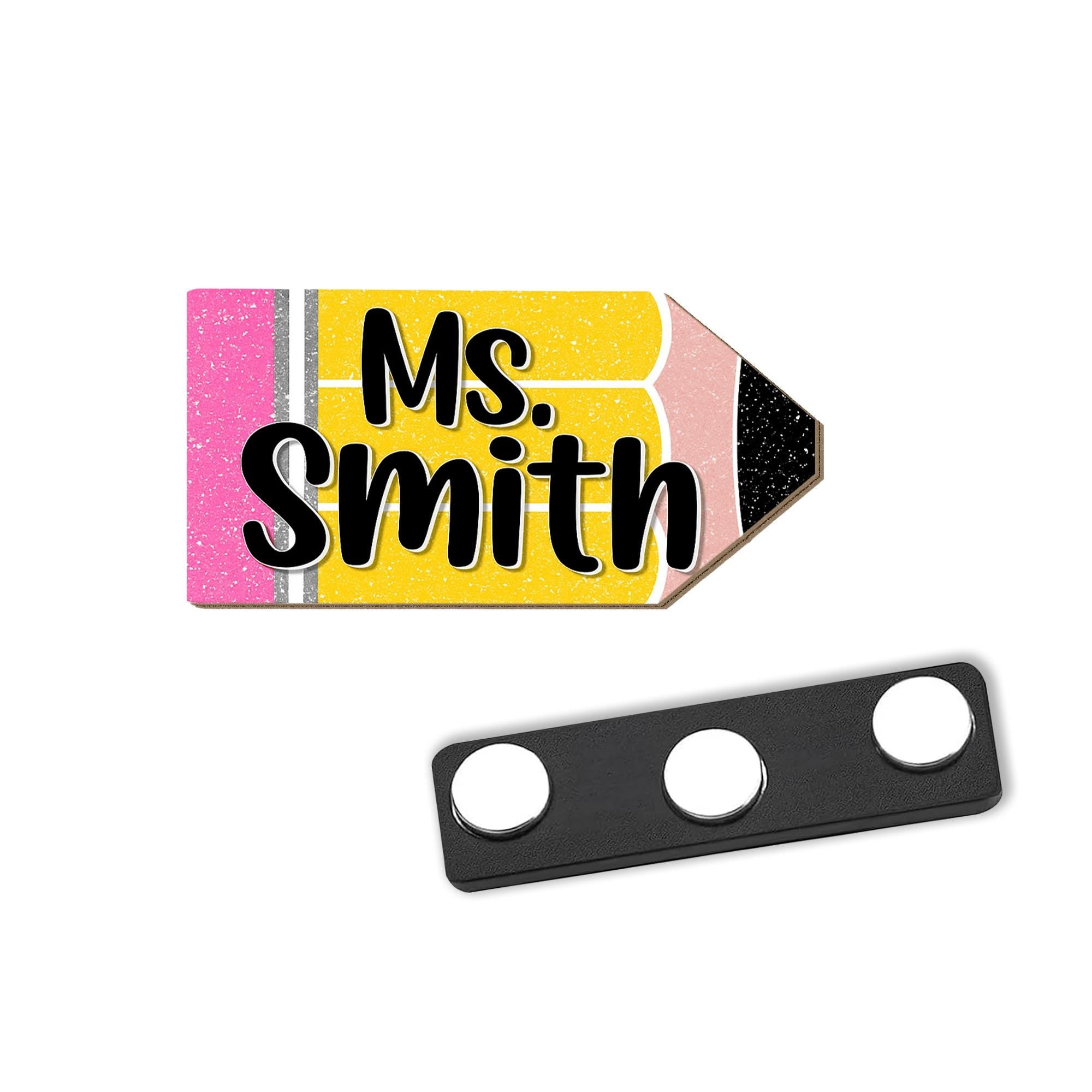 Personalized Pencil Name Tag, Custom Teacher Badge with Magnet Back, Cute Glitter Acrylic ID for Classroom, Back to School Gift, Teacher Tag