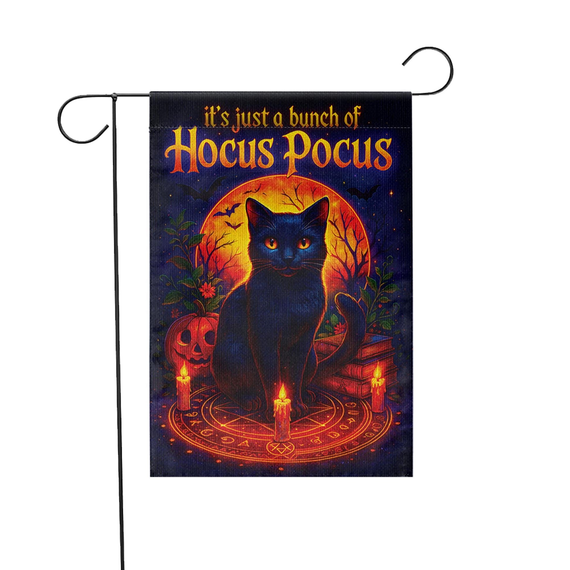 Hocus Pocus Garden Flag, Black Cat Halloween Decor, Thackery Binx Witchy Yard Art, Spooky Outdoor Banner, Just a Bunch of Hocus Pocus